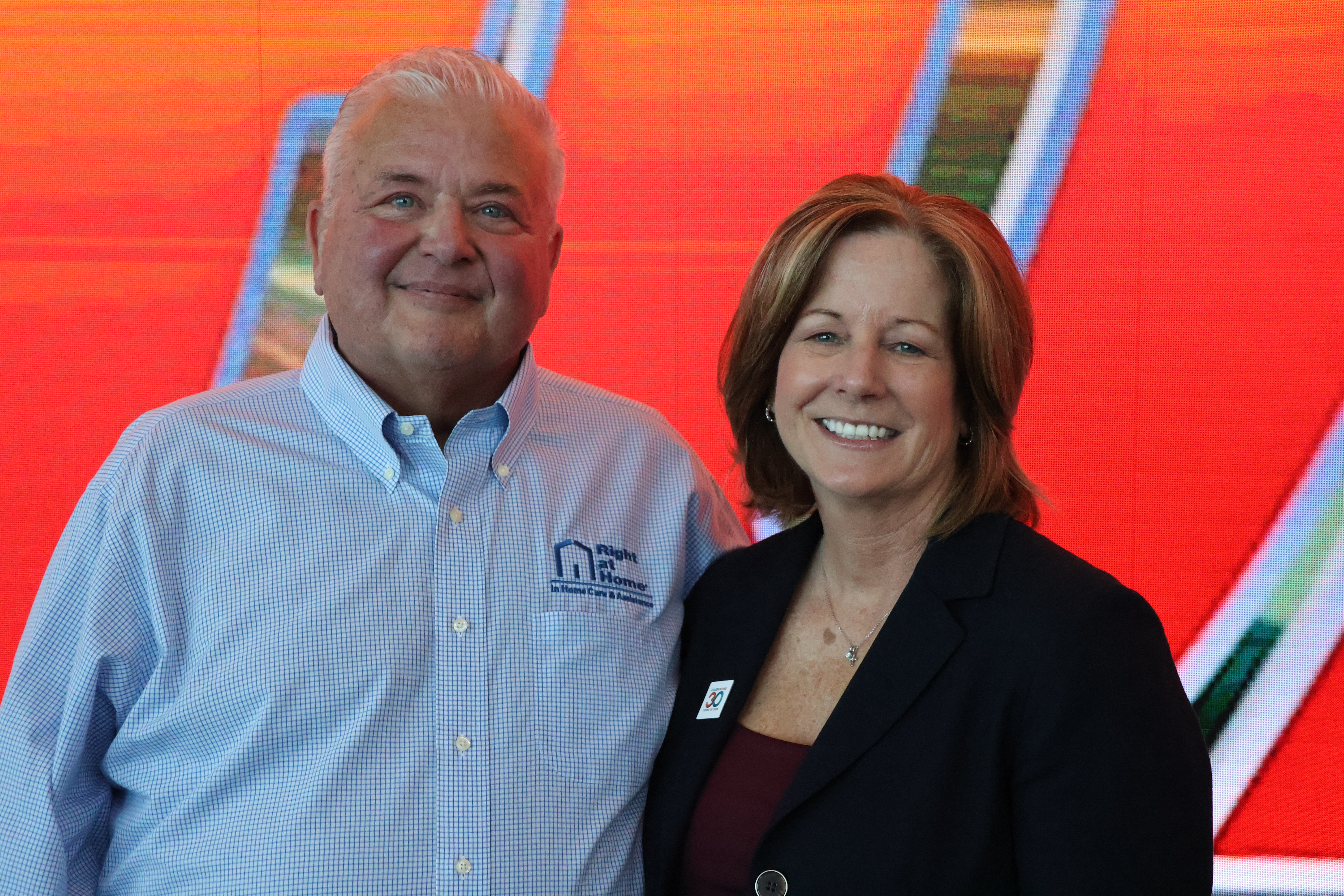 Founder and original CEO Allen Hager poses with Margaret Haynes, who is the company’s third chief executive officer.<br />(Tim Trudell / AP Photo)