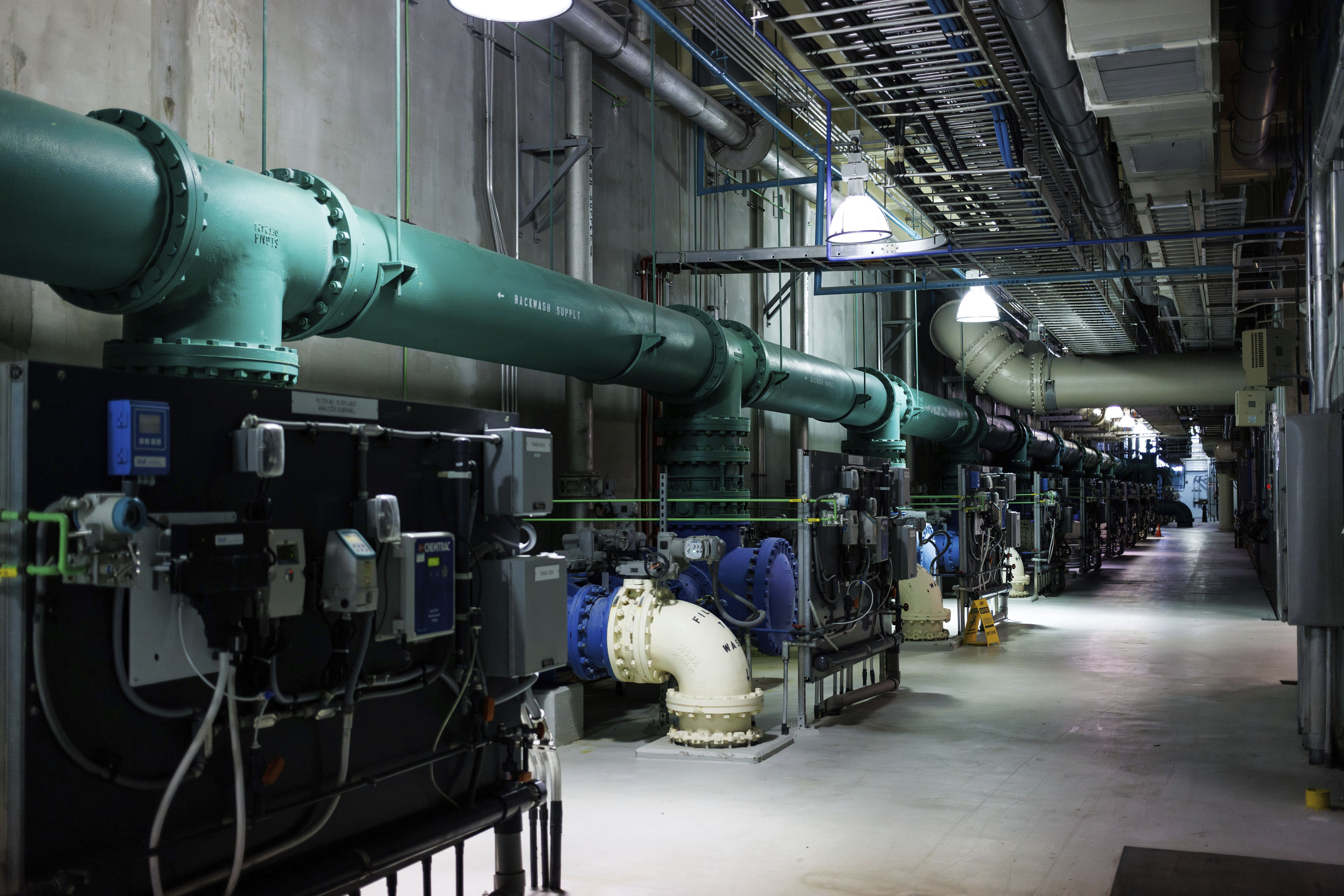 Equipment sits inside the Sweeney Water Treatment Plant, which processes water for much of New Hanover County in Wilmington, N.C., Monday, April 28, 2025.<br />(Ben McKeown / AP Photo)