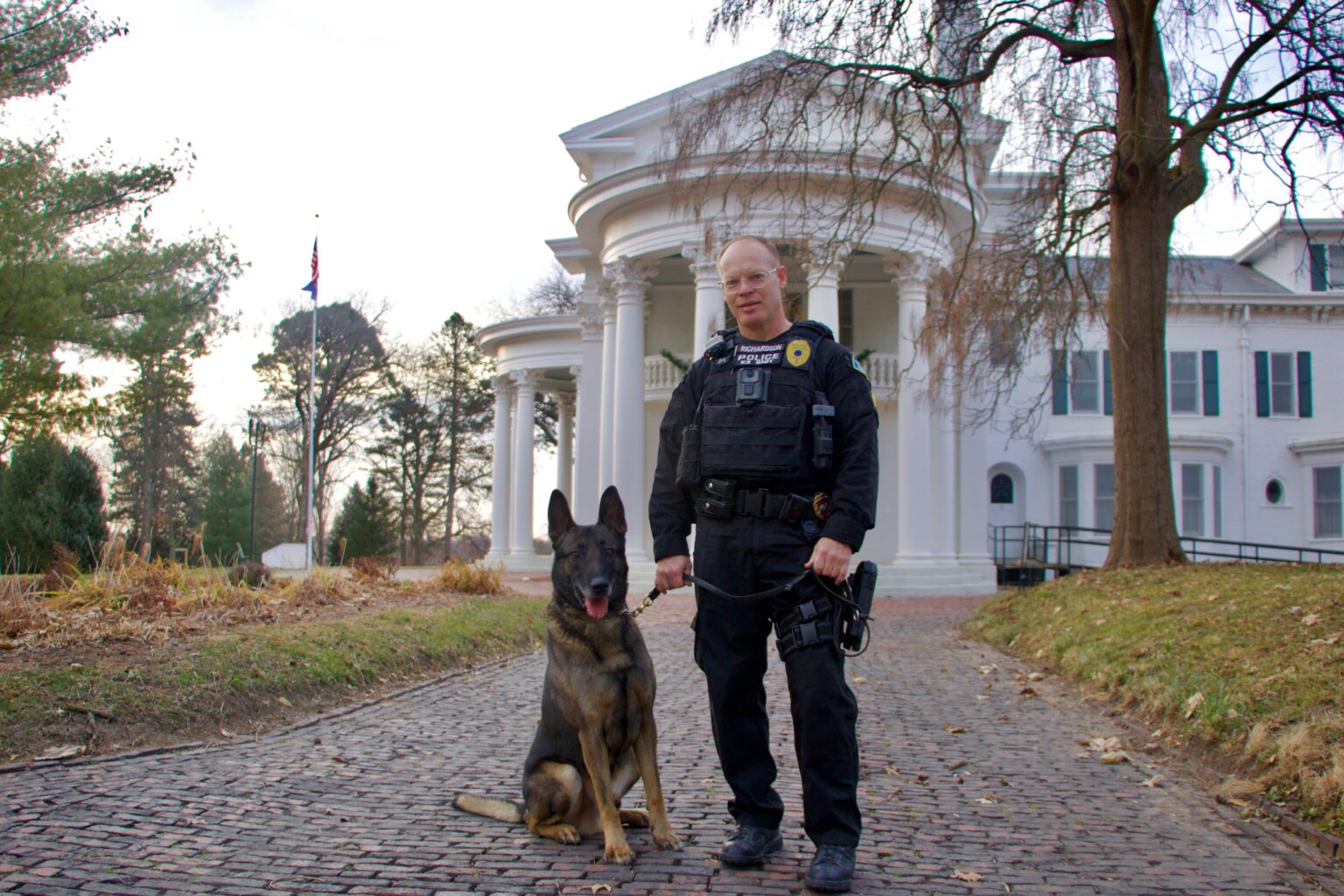 Nebraska City Police Department Sgt. Christopher Richardson with retired K-9 Mack. Richardson championed legislation to authorize emergency medical services care and transportation in the event a K-9 is injured in the line of duty, a bill that passed the Nebraska Legislature in 2024.<br />(Courtesy of Sgt. Christopher Richardson)