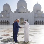 President Donald Trump shakes hands with with Yousif Al Obaidli, director of Sheikh Zayed Grand Mosque, during a tour of the Sheikh Zayed Grand Mosque, Thursday, May 15, 2025, in Abu Dhabi, United Arab Emirates. 
(Alex Brandon / AP Photo)