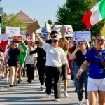 About 400 people turned out to demonstrate against ICE enforcement in Omaha at a rally at 33rd and L Streets.
 (Cindy Gonzalez / Nebraska Examiner)