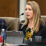 University of Nebraska Regent Elizabeth O’Connor of Omaha speaks in Lincoln at the NU Board of Regents, Dec. 5, 2025. 
(Zach Wendling / Nebraska Examiner)