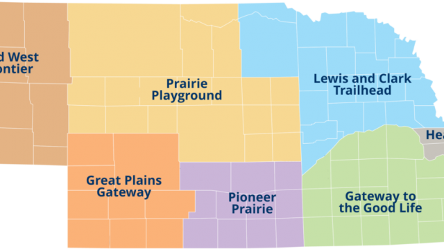 A map showing the different sections available for tours in Nebraska through WanderNebraska. 
(Courtesy of nshsf.com)