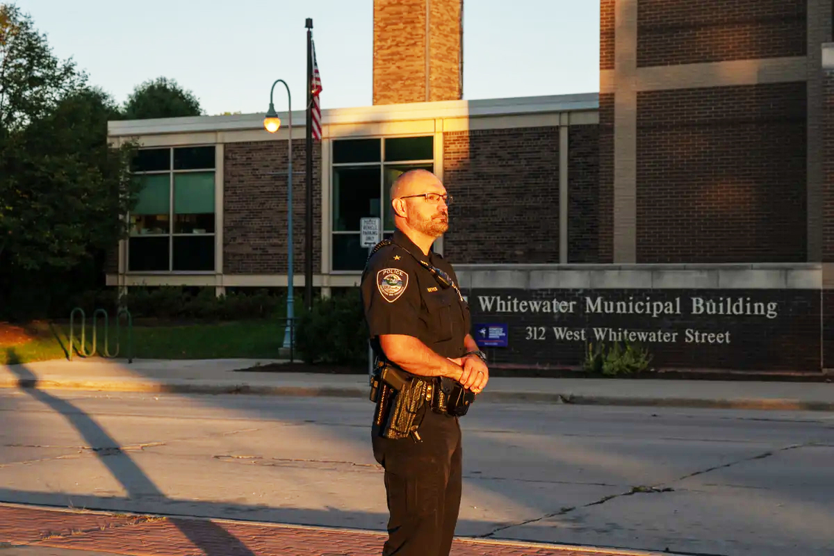 Police Chief Dan Meyer has spent his career in Whitewater, a town of 15,000 in southeast Wisconsin.<br />(Sofia Aldinio / ProPublica)