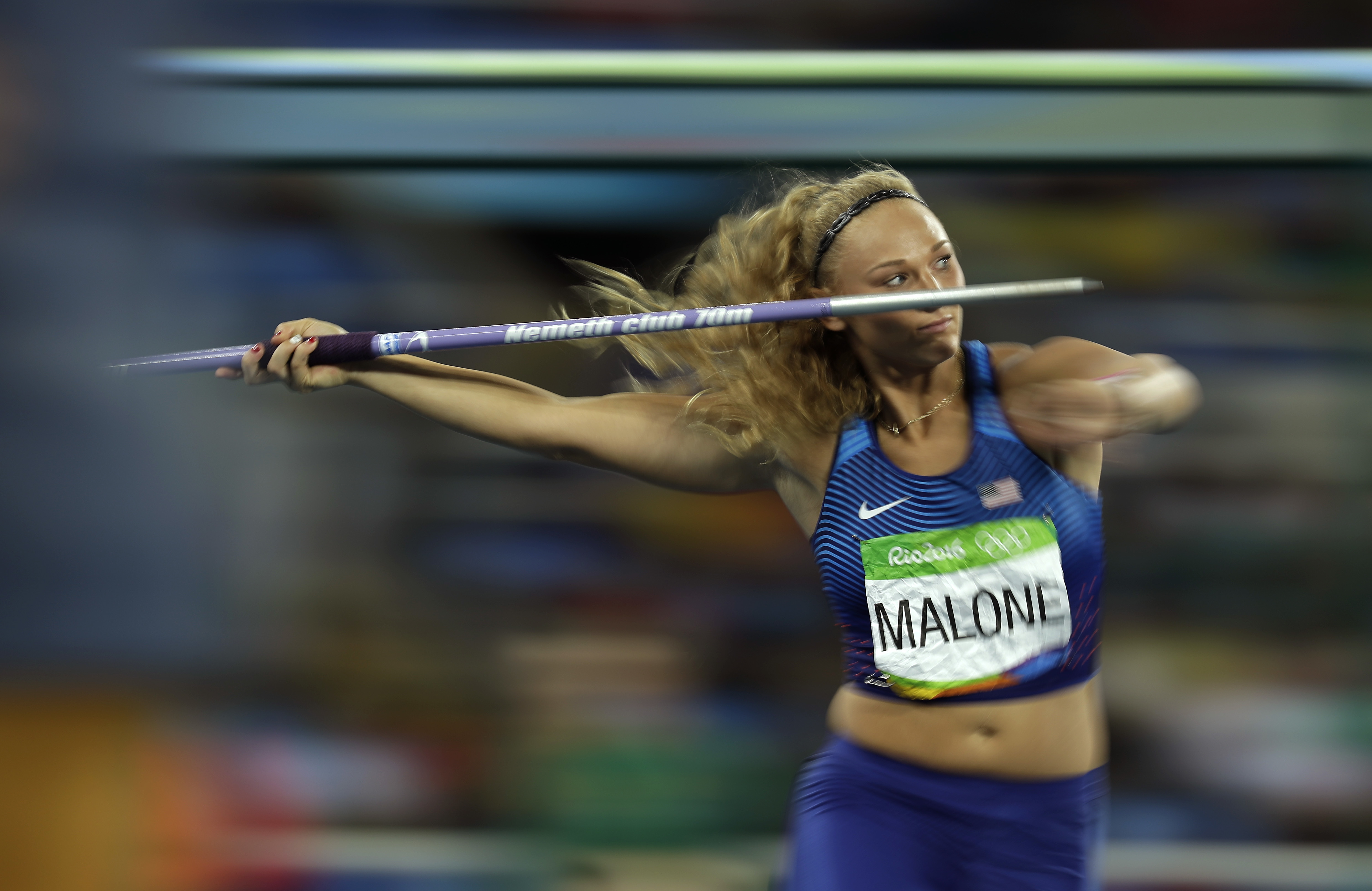 United States’ Maggie Malone makes an attempt in the women’s javelin qualification during the 2016 Summer Olympics in Rio de Janeiro, Brazil, on Aug. 16, 2016.<br />(Matt Slocum / AP Photo)