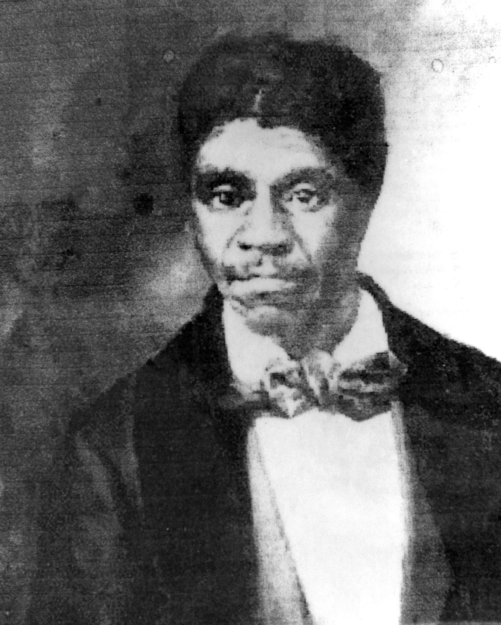 Shown is a copy of a photograph taken in the 1800s of slave Dred Scott that was found in the historic courthouse located in Thebes, Ill. Scott, the slave whose legal fight for freedom became a landmark U.S. court ruling, is said to have done time in the dungeons below the old courthouse.<br />(The Southeast Missourian / AP Photo)
