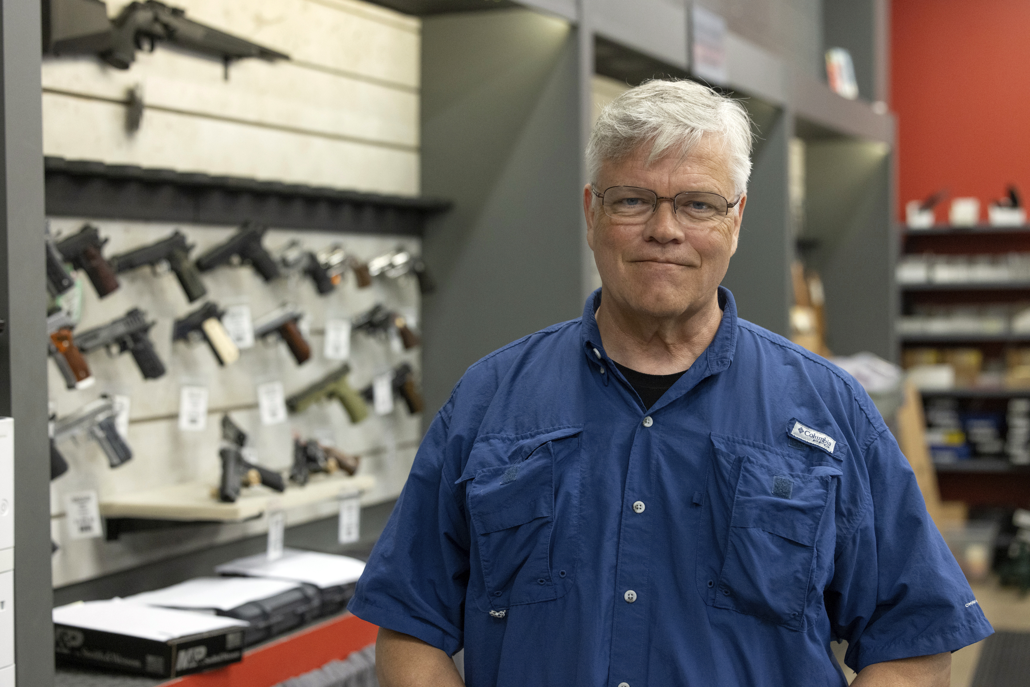 Maxon Shooter&#039;s Supplies owner Dan Eldridge poses in his store in Des Plaines, Ill., Tuesday, June 25, 2024.<br />(Teresa Crawford / AP Photo)