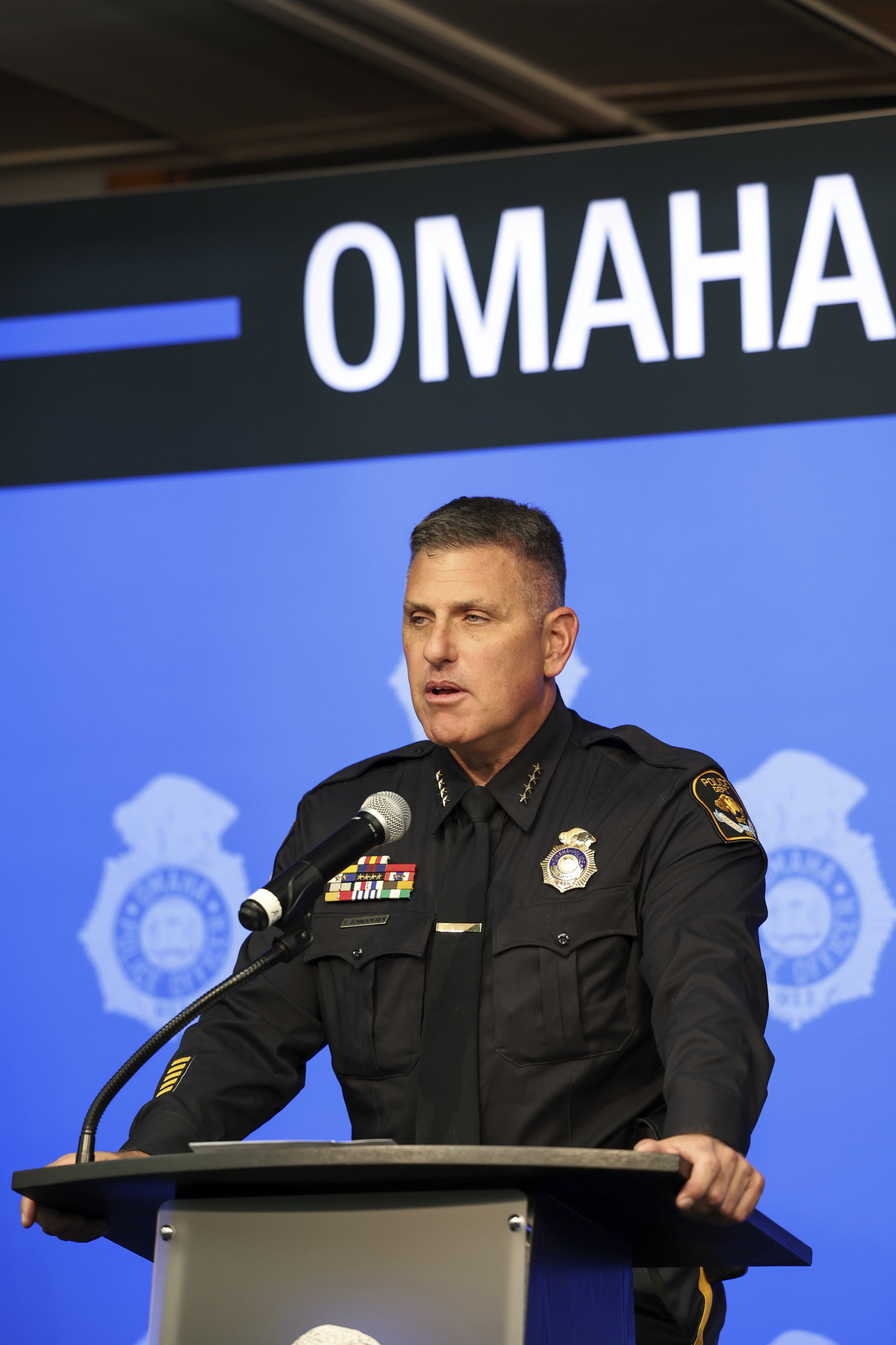 Omaha Police Chief Todd Schaderer.<br />(Nikos Frazier / Omaha World-Herald via AP)