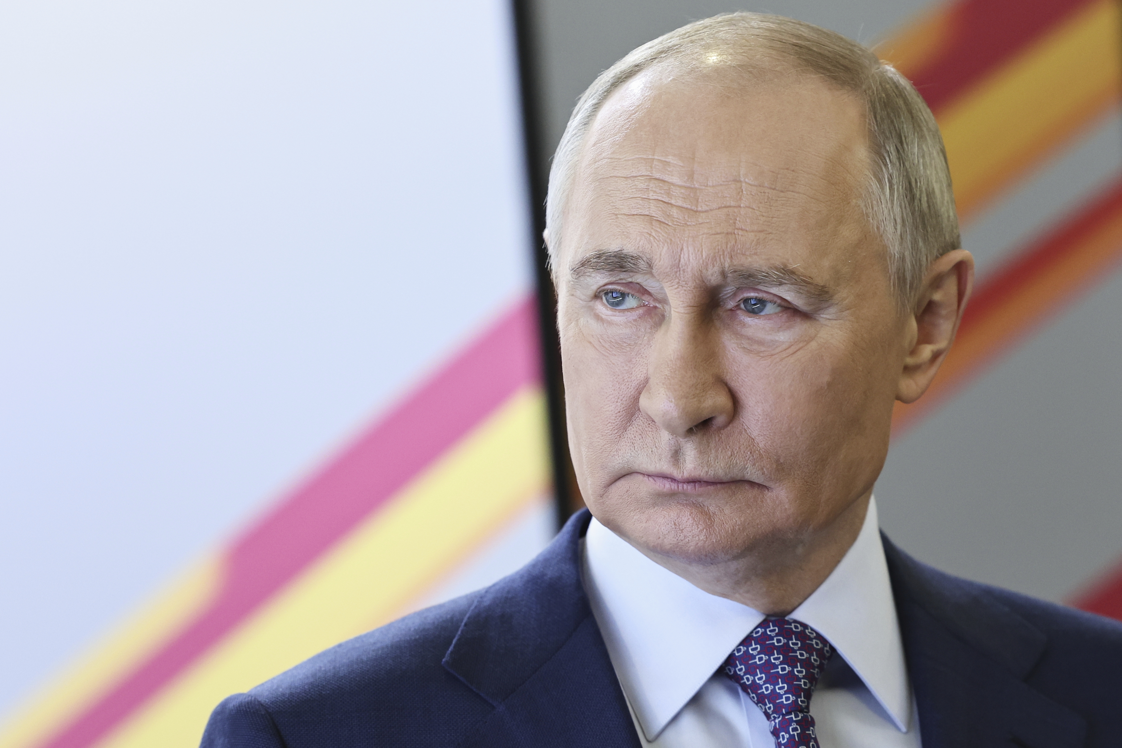 Russian President Vladimir Putin visits the Victory Museum on Poklonnaya Gora in Moscow, Russia, Wednesday, April 30, 2025.<br />(Alexander Kazakov, Sputnik, Kremlin Pool Photo via AP)