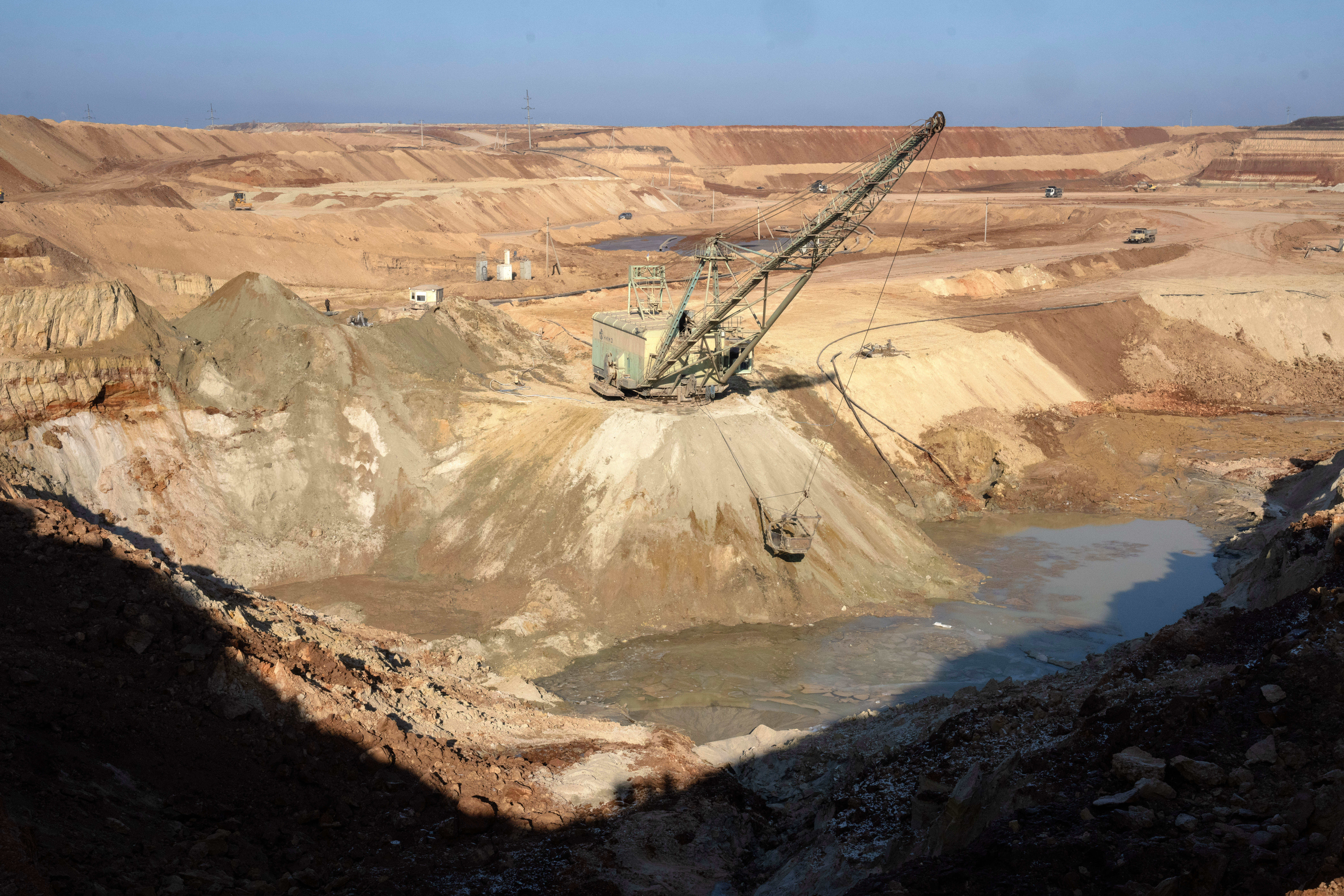 An ilmenite open pit mine is seen in a canyon in the central region of Kirovohrad, Ukraine, Feb. 12, 2025.<br /> (Efrem Lukatsky / AP Photo)