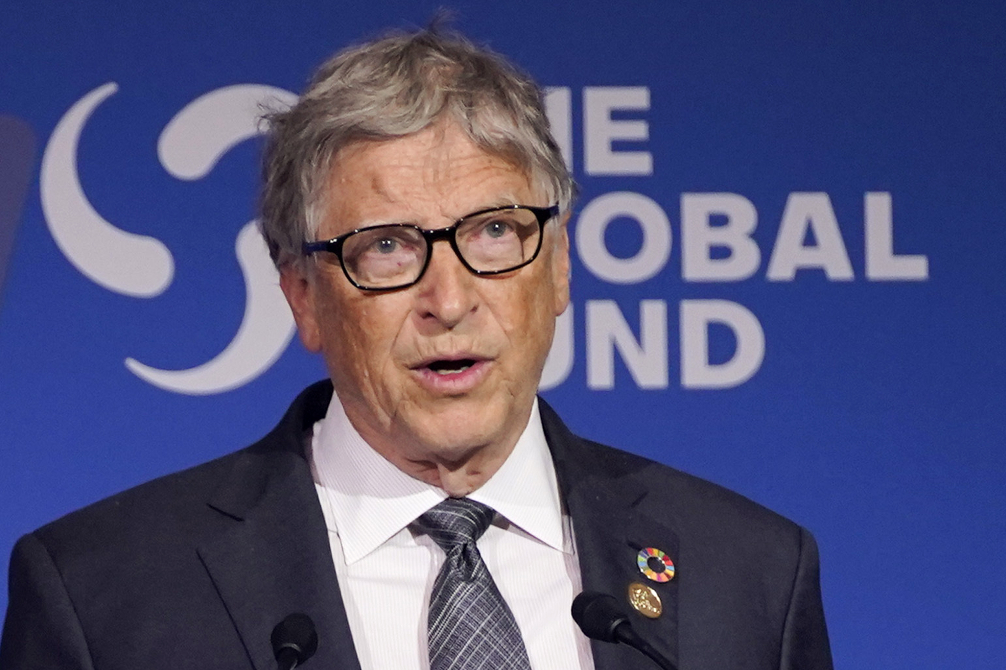 Bill Gates speaks during the Global Fund&#039;s Seventh Replenishment Conference, Sept. 21, 2022, in New York.<br />(Evan Vucci / AP Photo)