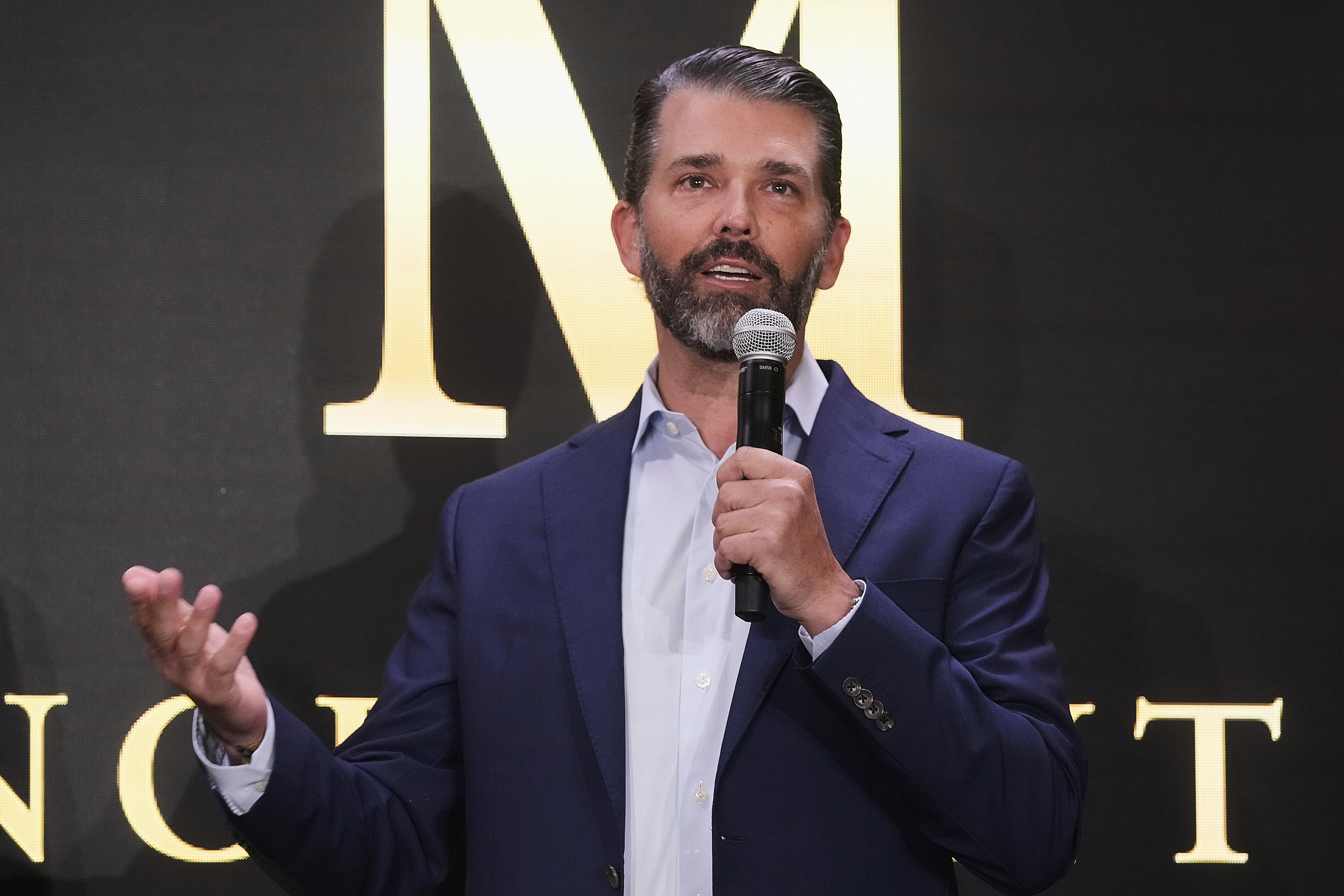 Donald Trump Jr. participates in the announcement of Trump Mobile, in New York&#039;s Trump Tower, Monday, June 16, 2025.<br />(Richard Drew / AP Photo)