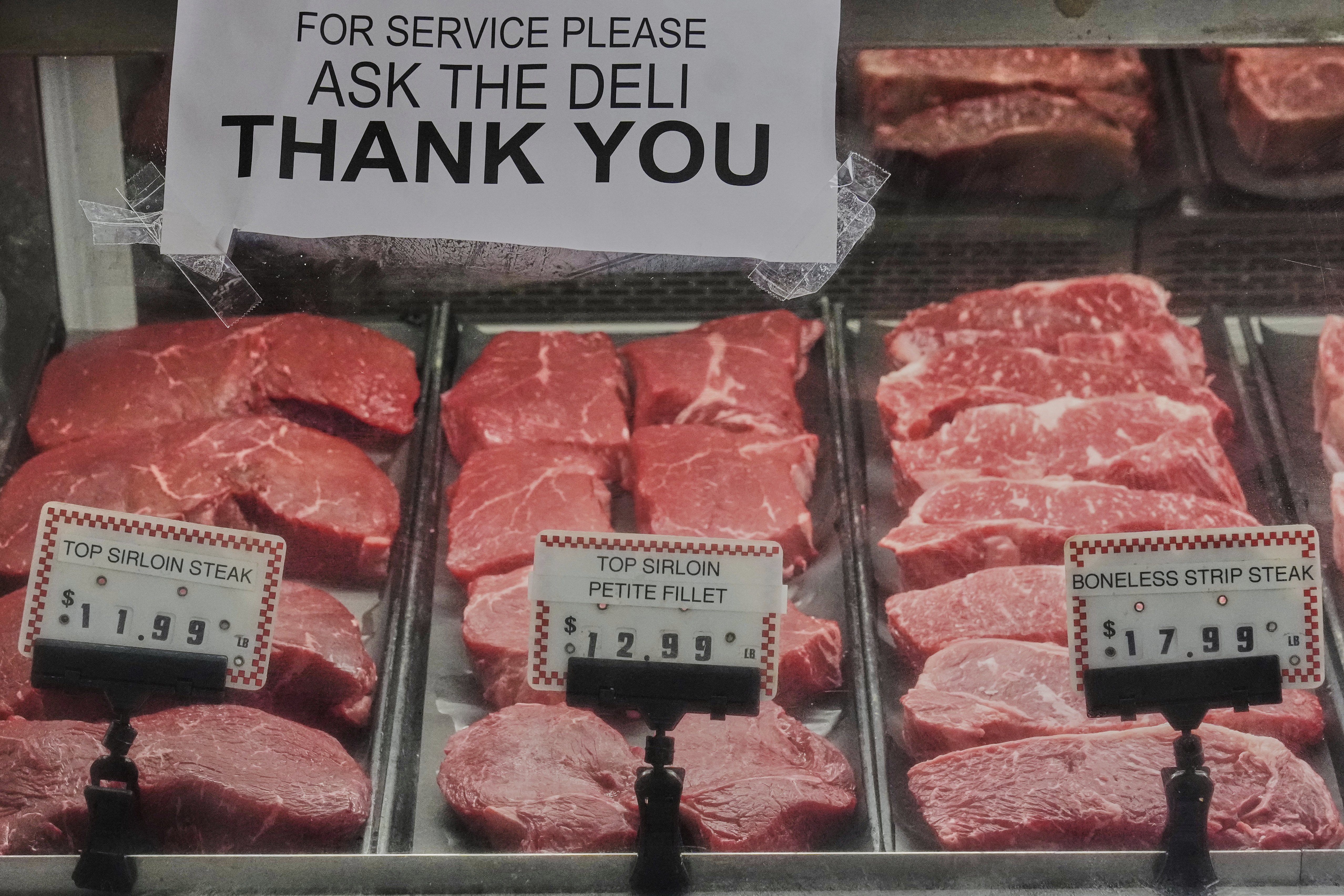 Steaks are pictured at a grocery store in Northfield, Ohio, Thursday, July 17, 2025.<br />(Sue Ogrocki / AP Photo)