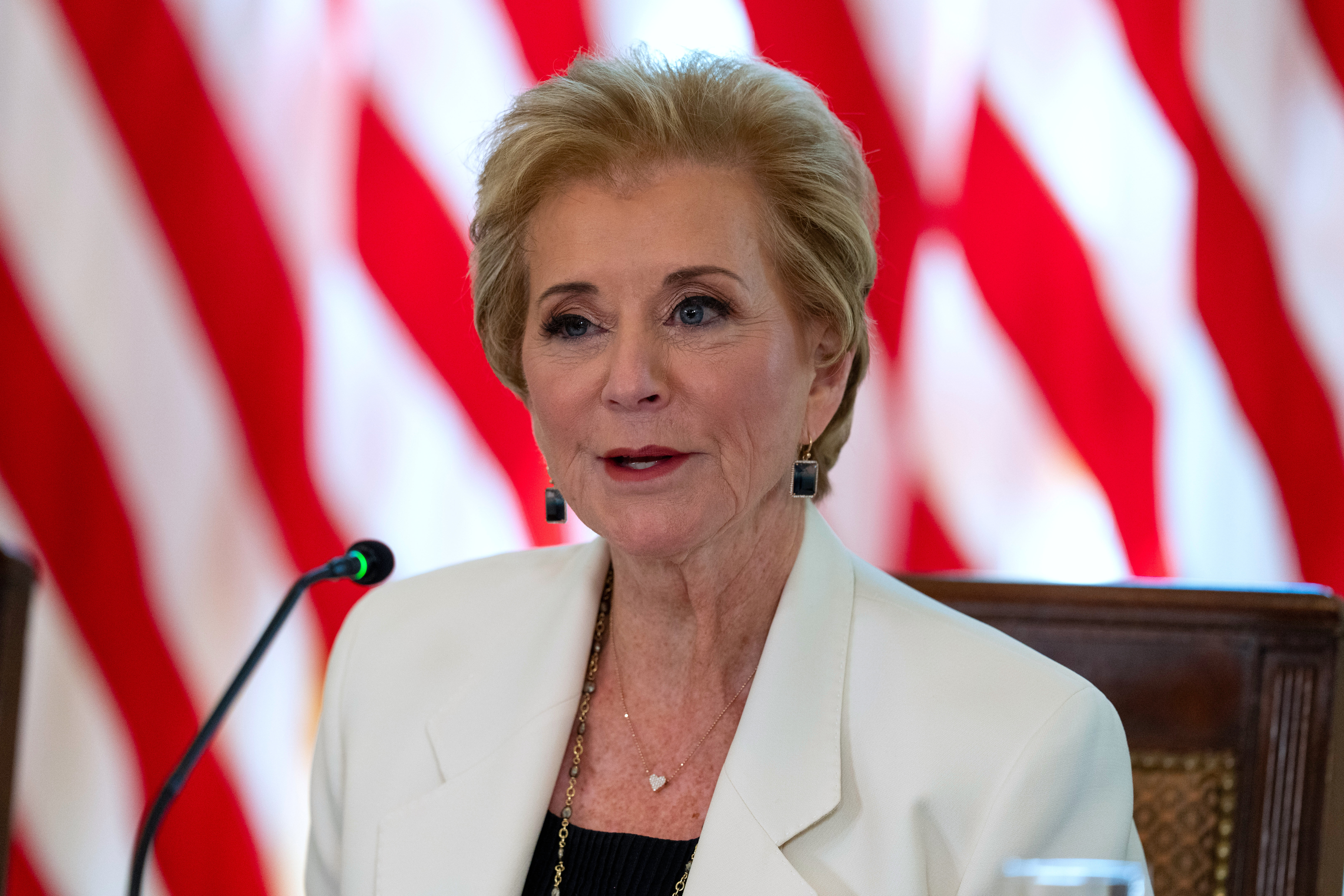 Education Secretary Linda McMahon speaks during a meeting of the White House Task Force on Artificial Intelligence Education in the East Room of the White House, Thursday, Sept. 4, 2025, in Washington.<br />(Alex Brandon / AP Photo)