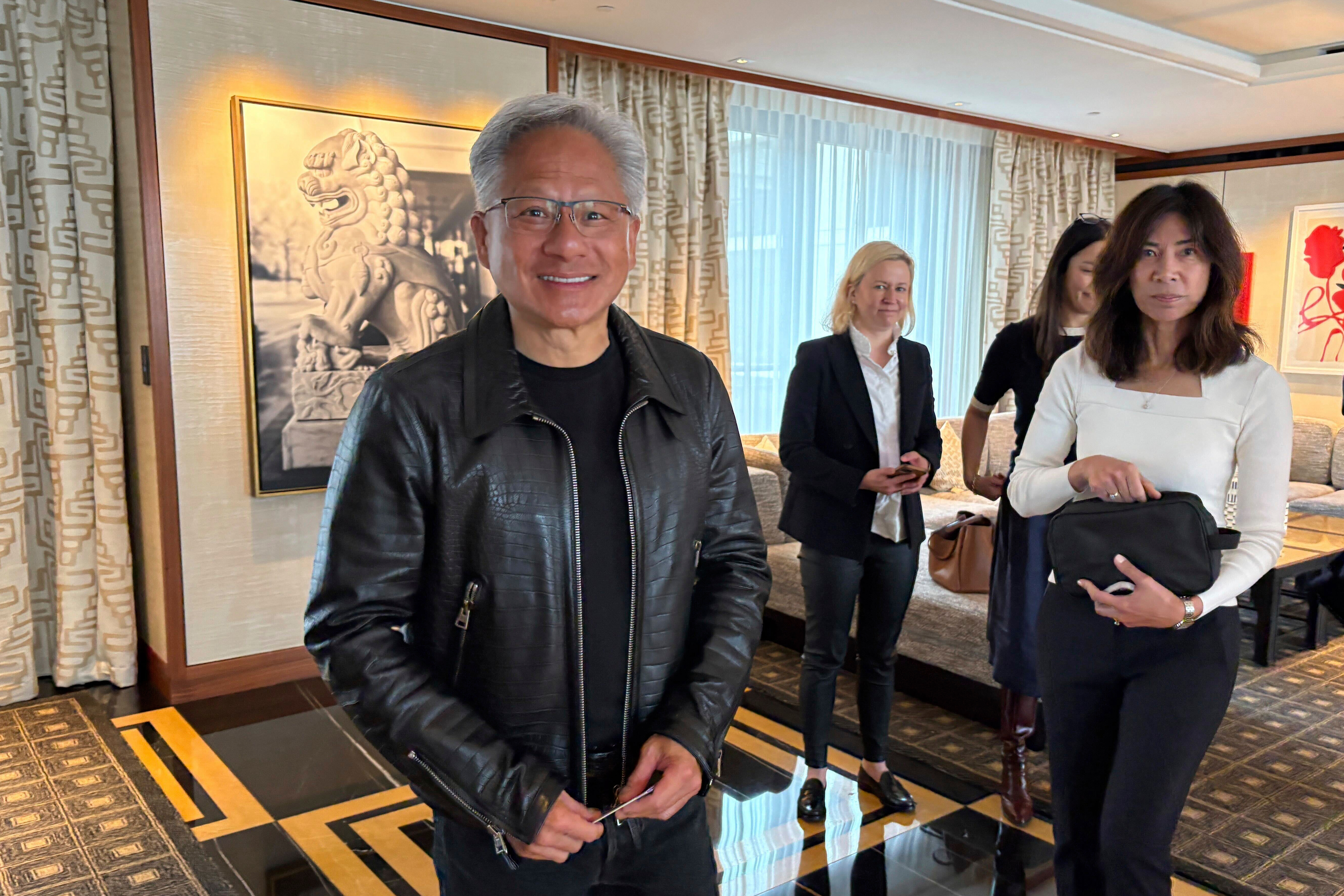 Nvidia CEO Jensen Huang attends a media Q&amp;A session during a visit to London on Sept. 17, 2025.<br />(Kelvin Chan / AP Photo)