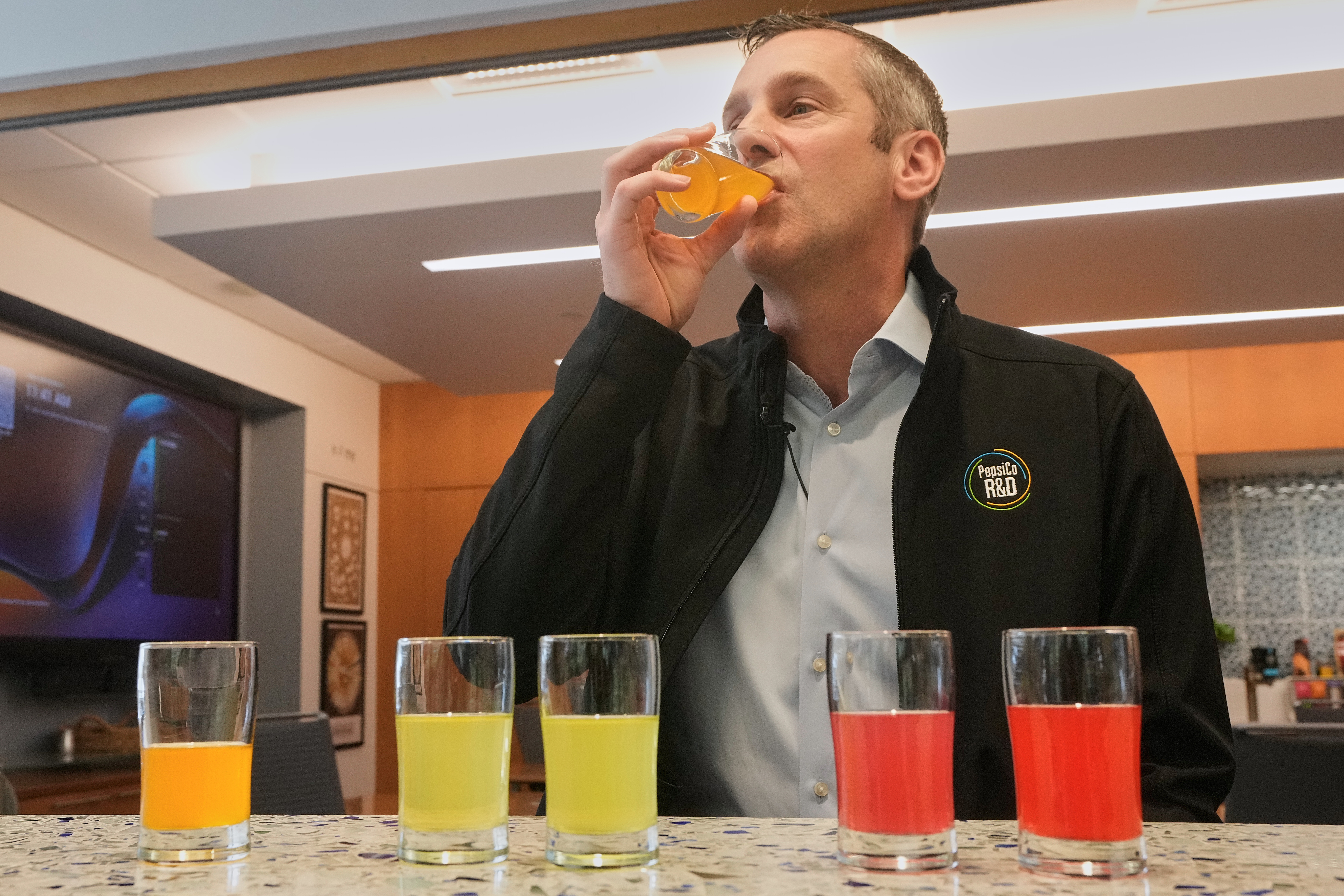 Damien Browne, vice president of research and development for PepsiCo&#039;s beverages, tastes a beverage at the company&#039;s R&amp;D Campus, in Valhalla, NY, Friday, Sept. 19, 2025.<br />(Richard Drew / AP Photo)