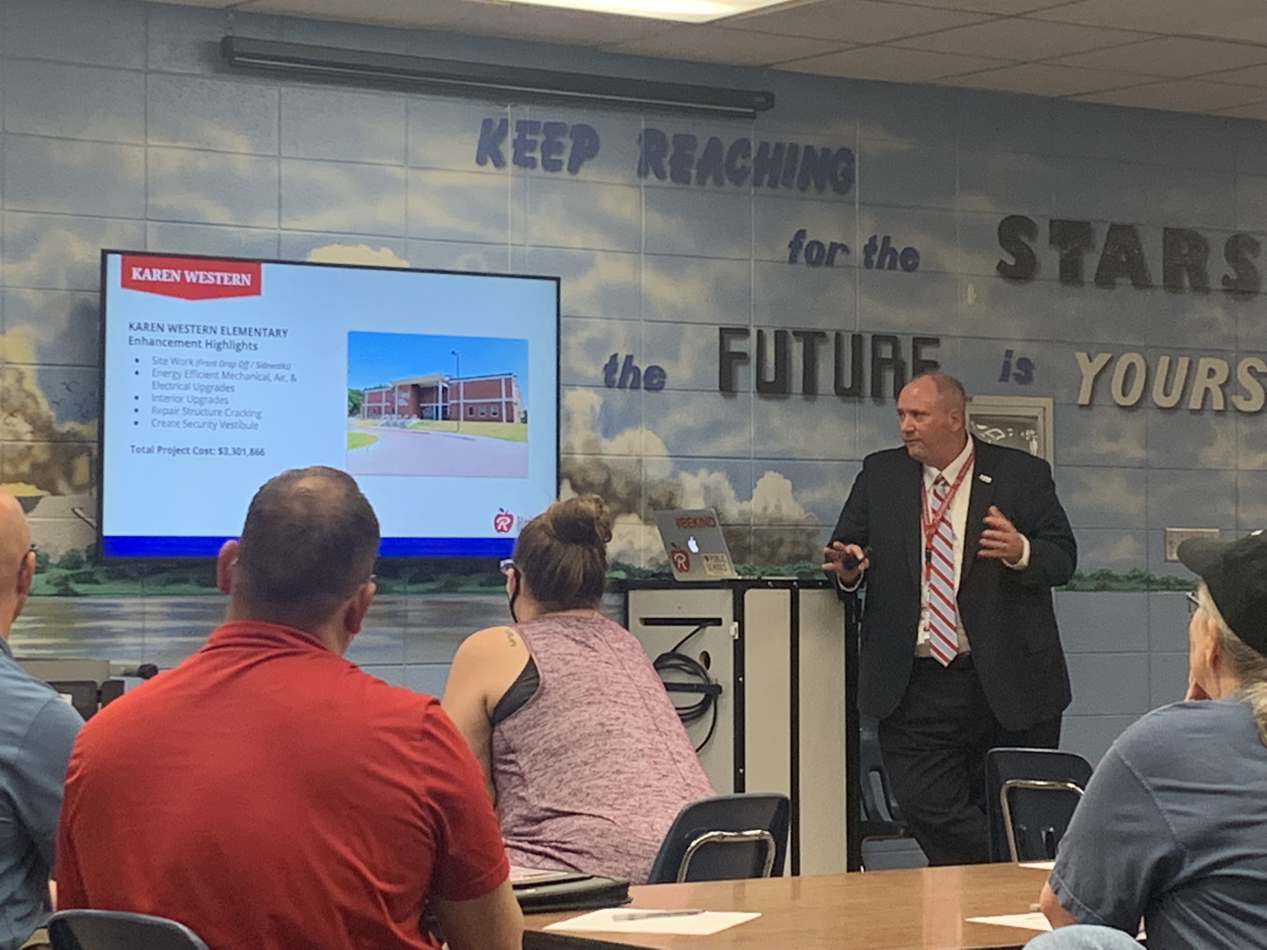 Ralston Public Schools Superintendent Mark Adler speaks at a community presentation on Tuesday, July 13, 2021, at Wildewood Elementary School. (Derek Noehren/The Daily Record)