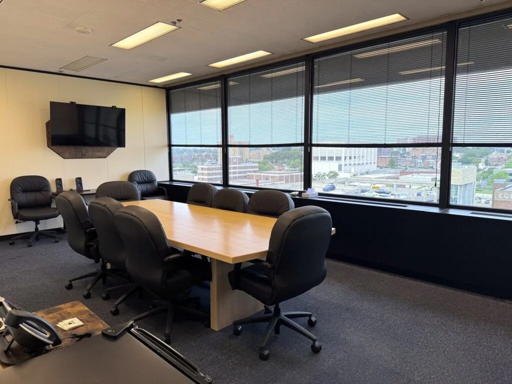 An eighth-floor conference room inside the Omaha-Douglas Civic Center where the Douglas County Board of Mental Health meets. The board meets twice a week on Tuesday and Thursday afternoons here and at health care facilities.<br />(Chris Bowling / Flatwater Free Press)