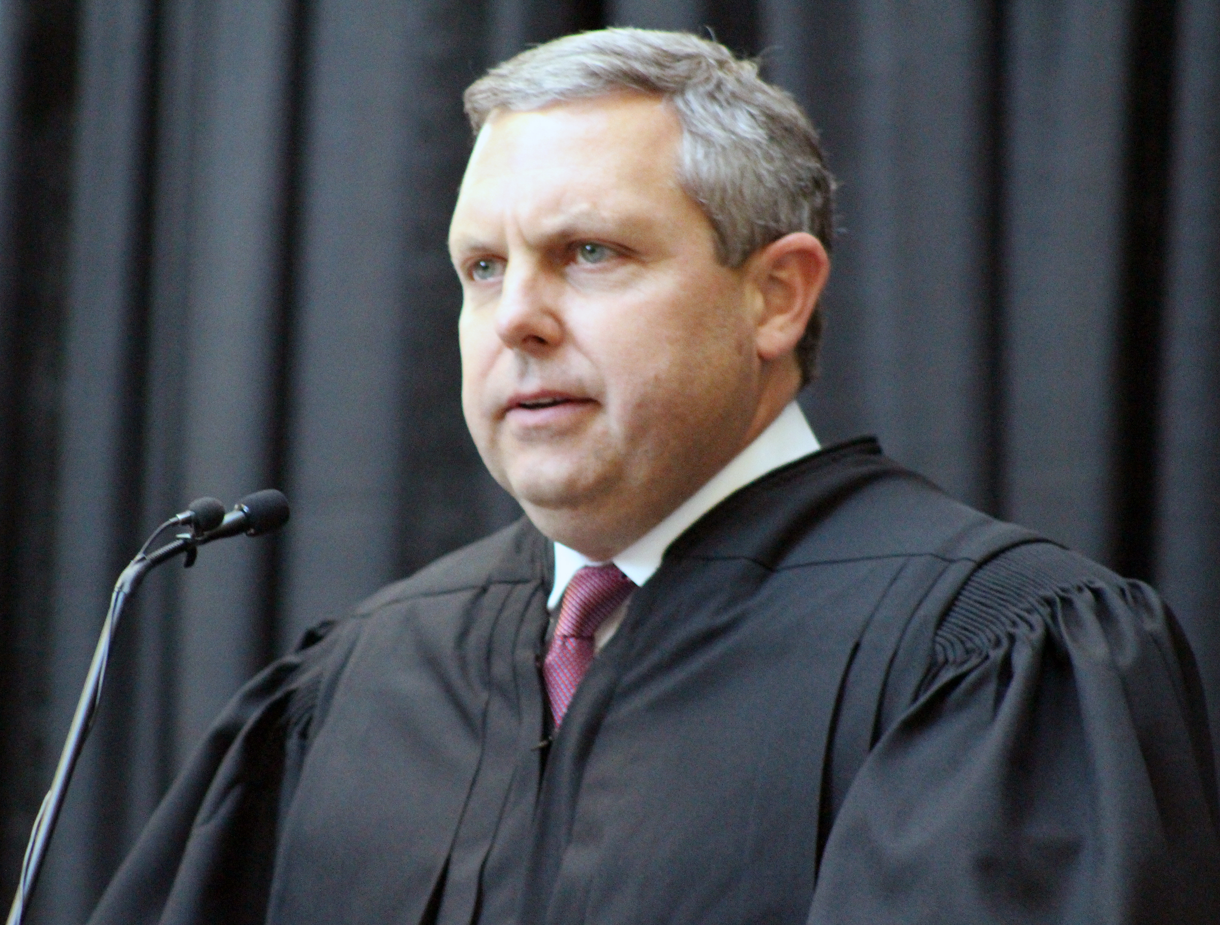 Brian C. Buescher delivers remarks during his investiture ceremony at the Hruska Federal Courthouse on Friday, Nov. 15, 2019. (Photo by Scott Stewart)