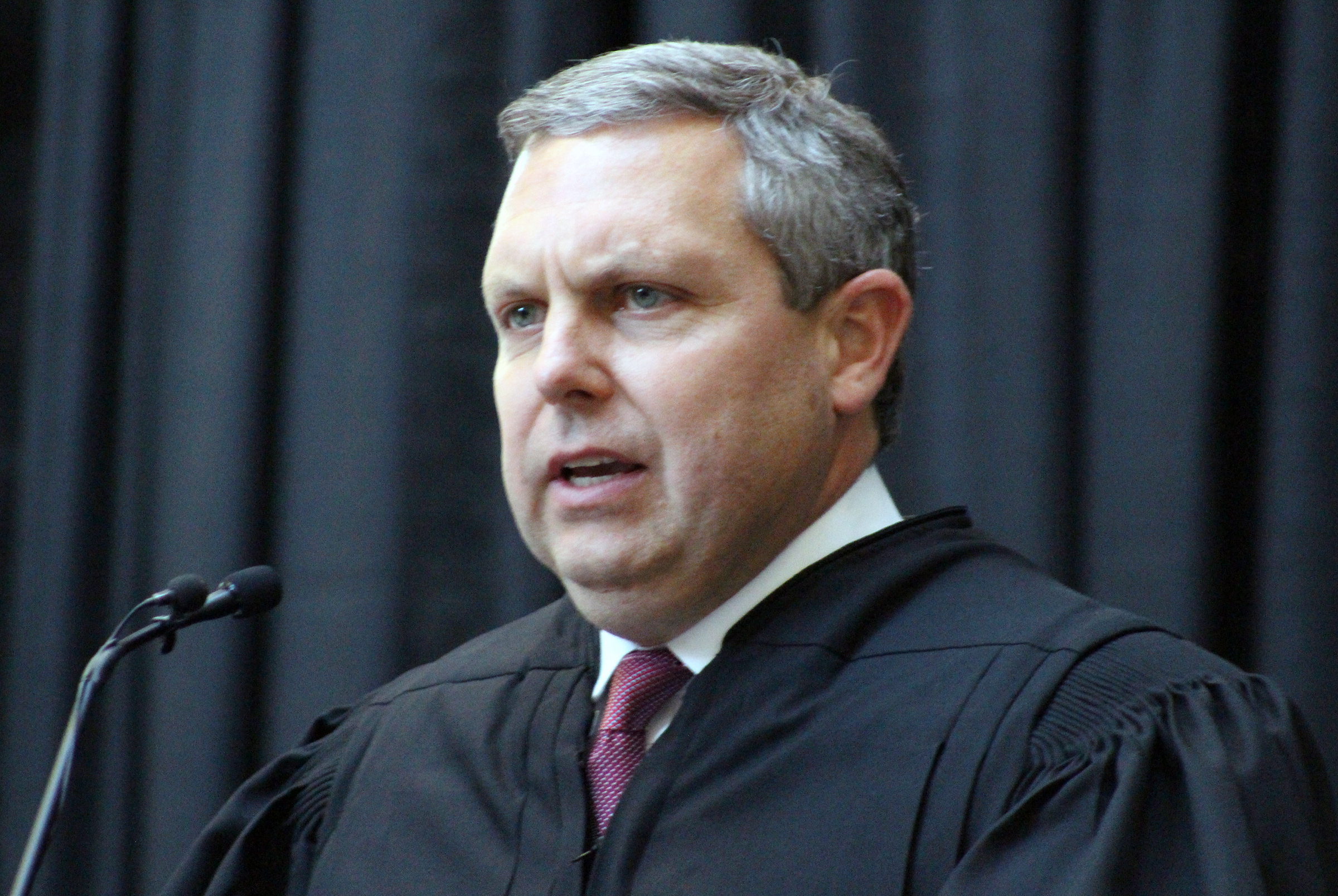 Brian C. Buescher delivers remarks during his investiture ceremony at the Hruska Federal Courthouse on Friday, Nov. 15, 2019. (Photo by Scott Stewart)