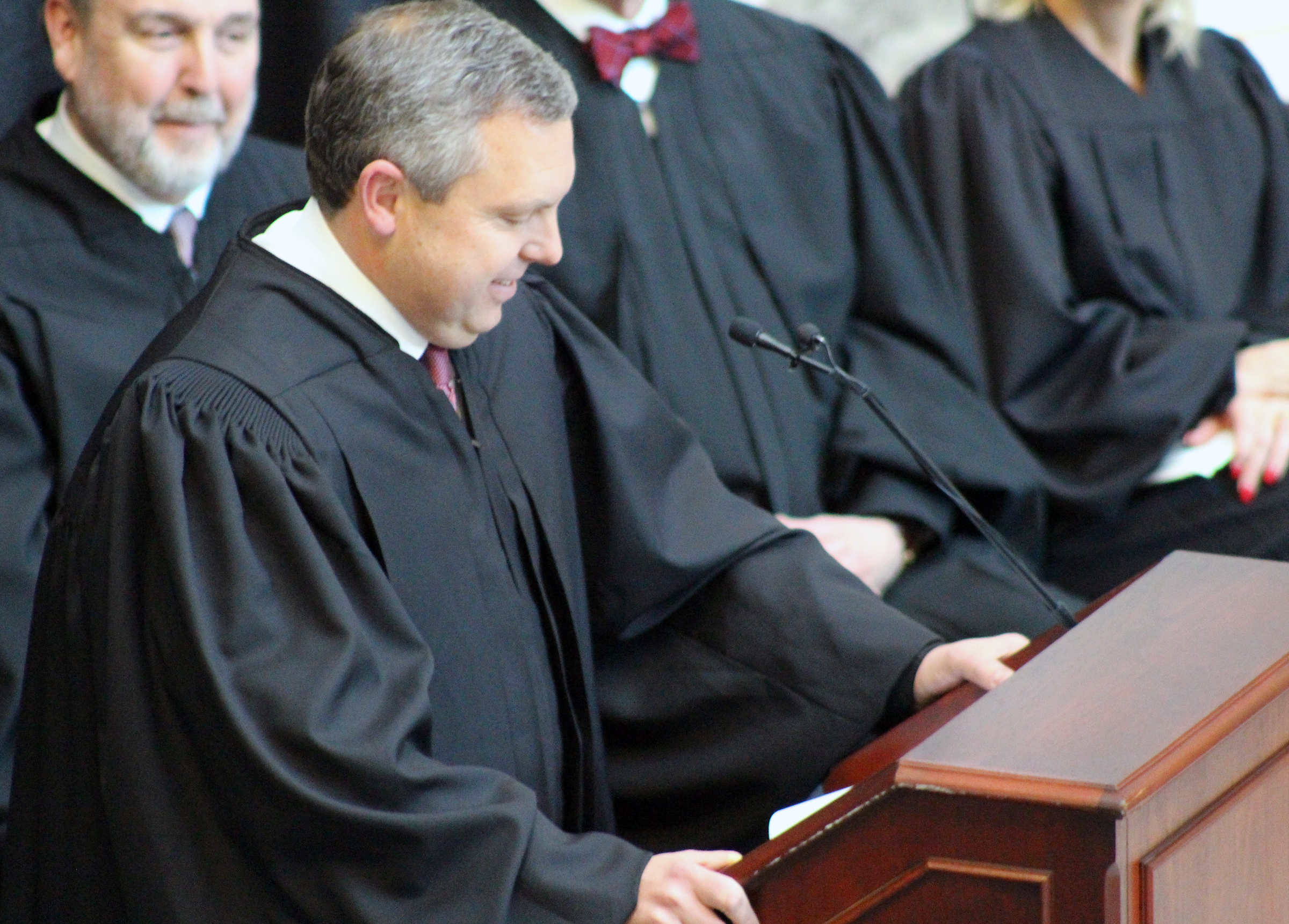 Brian C. Buescher delivers remarks during his investiture ceremony at the Hruska Federal Courthouse on Friday, Nov. 15, 2019. (Photo by Scott Stewart)
