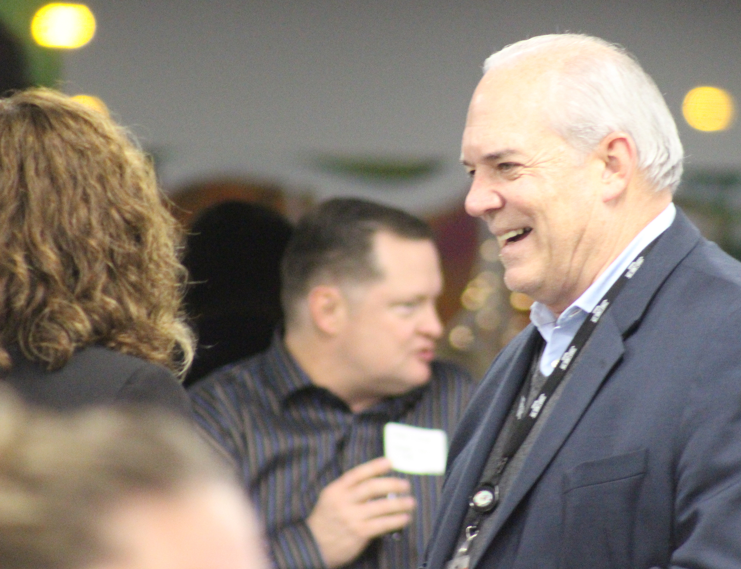 David Brown, president and CEO of the Greater Omaha Chamber, has a conversation during the Member Appreciation Holiday Open House on Thursday, Dec. 5, 2019. (Photo by Scott Stewart)