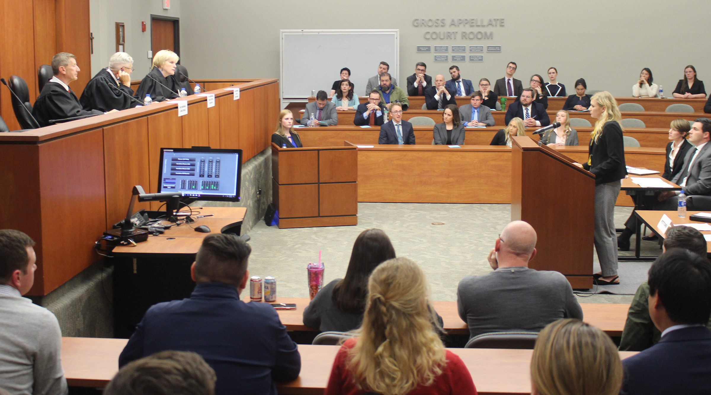 Creighton University second year law student Callie Kanthack, presents an argument during the final round of the annual moot court competition at the Creighton University School of Law on Monday, Nov. 4, 2019.