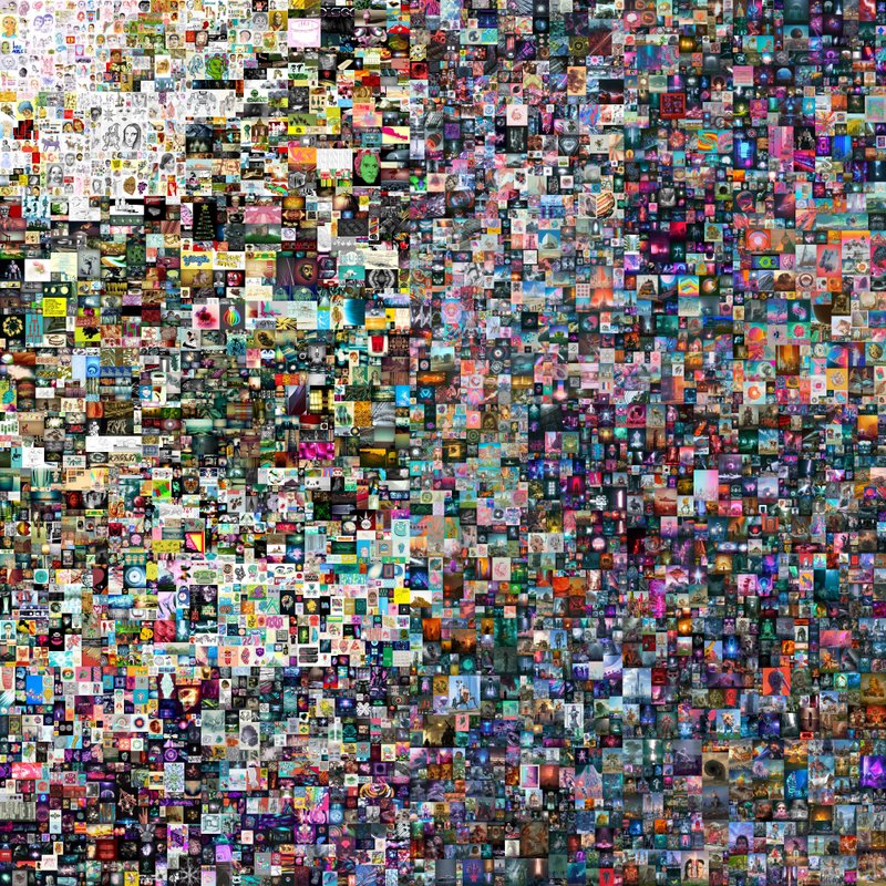 This image shows a digital collage titled “Everydays: The First 5,000 Days” by an artist named Beeple. Christie’s says it has auctioned off a digital collage by Beeple, whose real name is Mike Winkelmann, for nearly $70 million, in an unprecedented sale of a digital artwork that fetched more money than physical works by many better known artists. The piece sold for $69.4 million in an online auction. (Christie’s via AP)