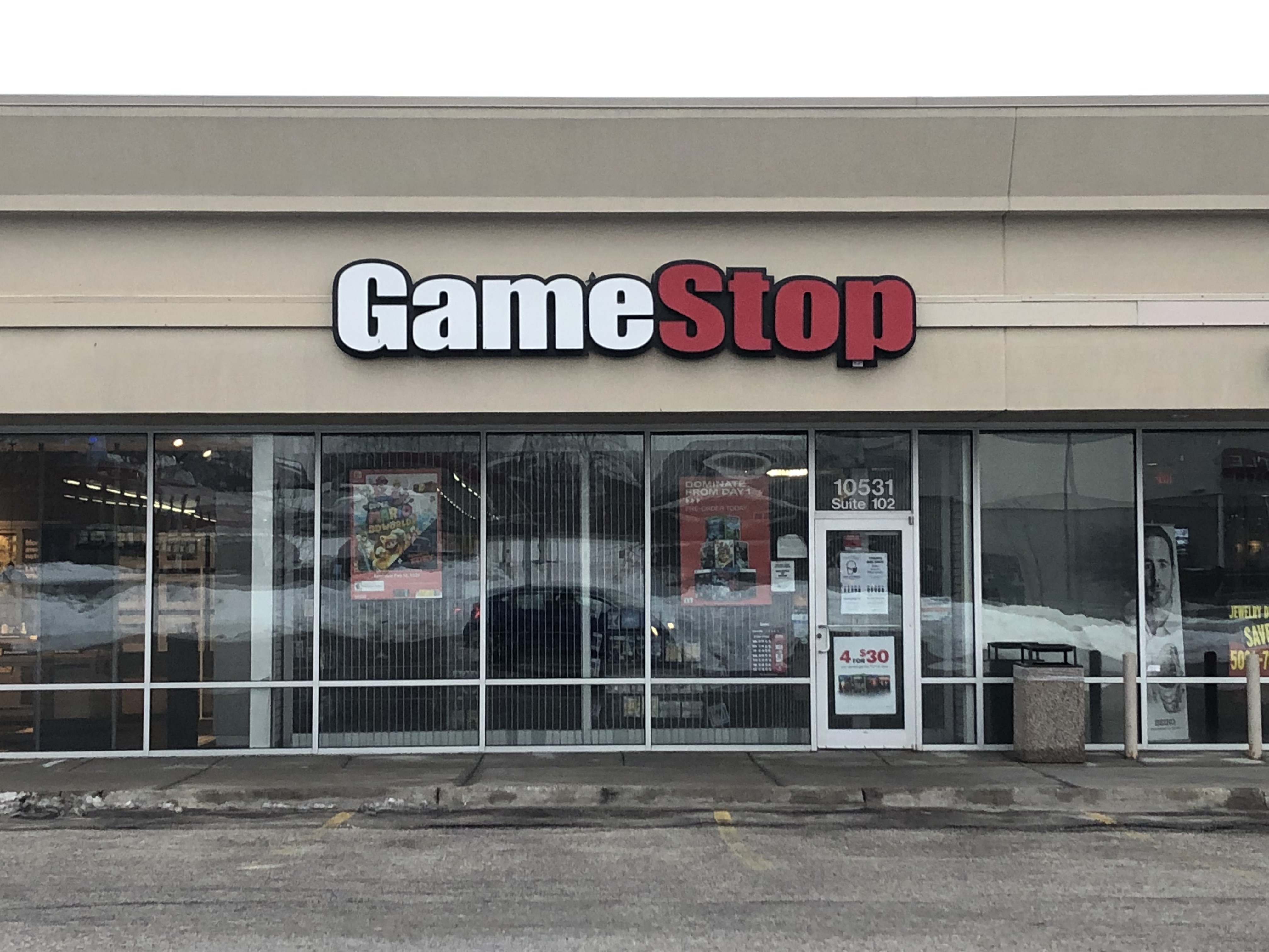 A GameStop store in Wolf Creek Plaza in Bellevue is shown after sunrise on Monday, Feb. 1, 2021. (Scott Stewart/Daily Record)