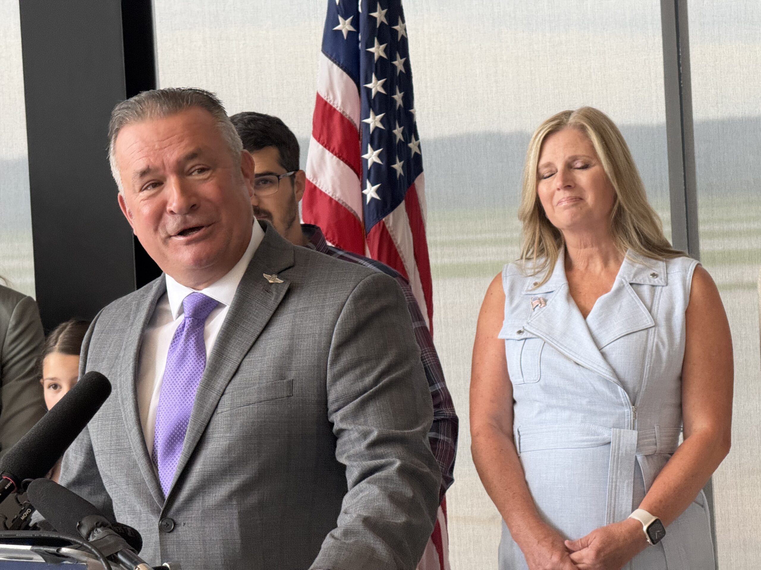 U.S. Rep. Don Bacon speaks about his decision to retire from Congress and not run again in 2026 at Omaha’s Eppley Airfield on June 30, 2025.<br />(Aaron Sanderford / Nebraska Examiner)