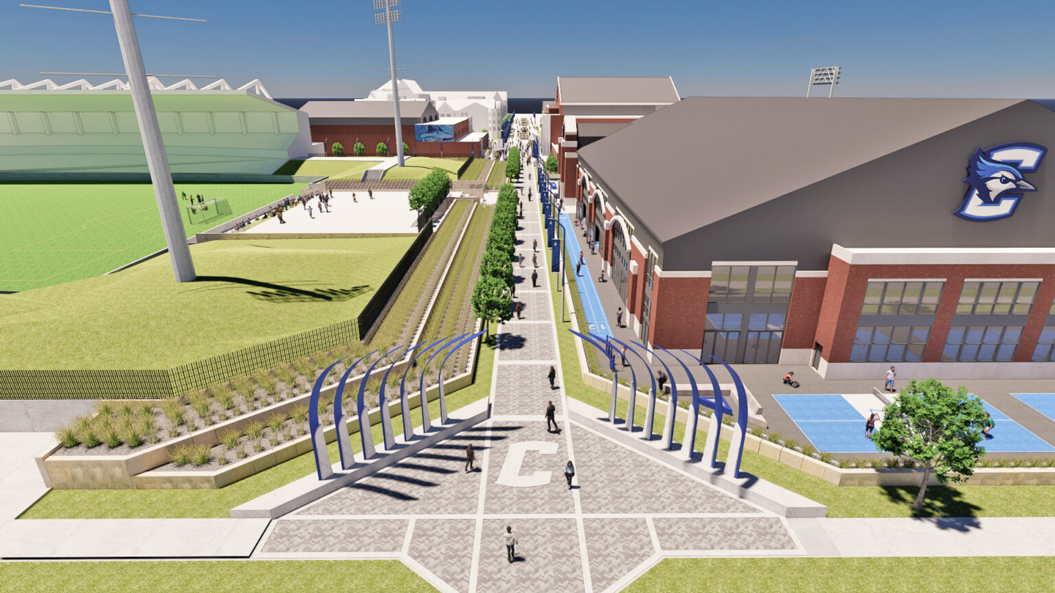 The planned Jaywalk is a passageway that would link Creighton University’s east campus to the Builder’s District, a multi-million-dollar campus where the anchor is the Kiewit Corp. headquarters and is being developed by Noddle Companies. The Jaywalk is one element of a roughly $300 million “Fly Together” initiative announced Thursday expected to better blend Creighton into Omaha’s core.<br />(Courtesy of Creighton University)