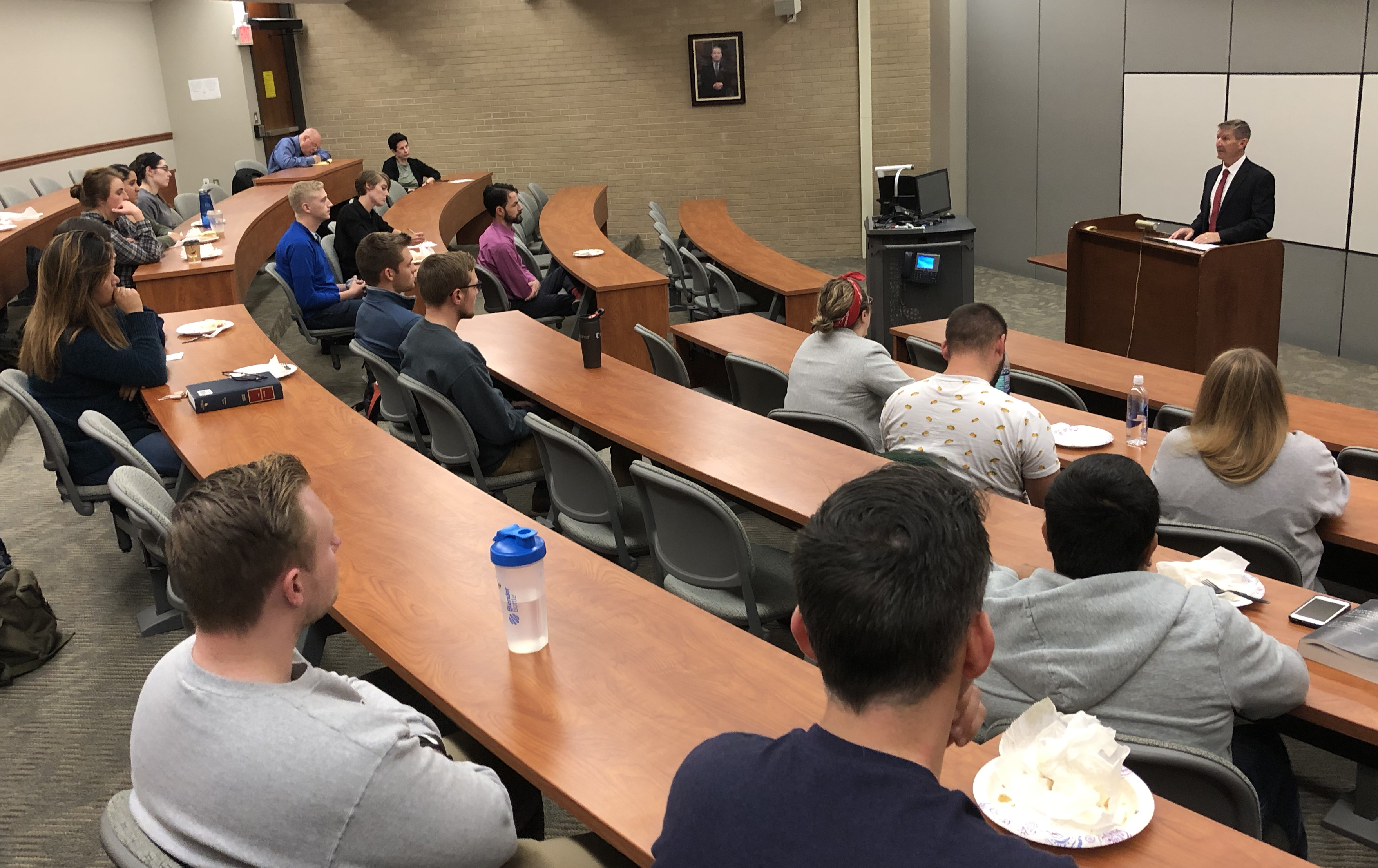 Eighth Circuit Court of Appeals Judge L. Steven Grasz speaks about appellate practice to a group of Creighton University School of Law students on Thursday, Oct. 3, 2019. (Photo by Scott Stewart)