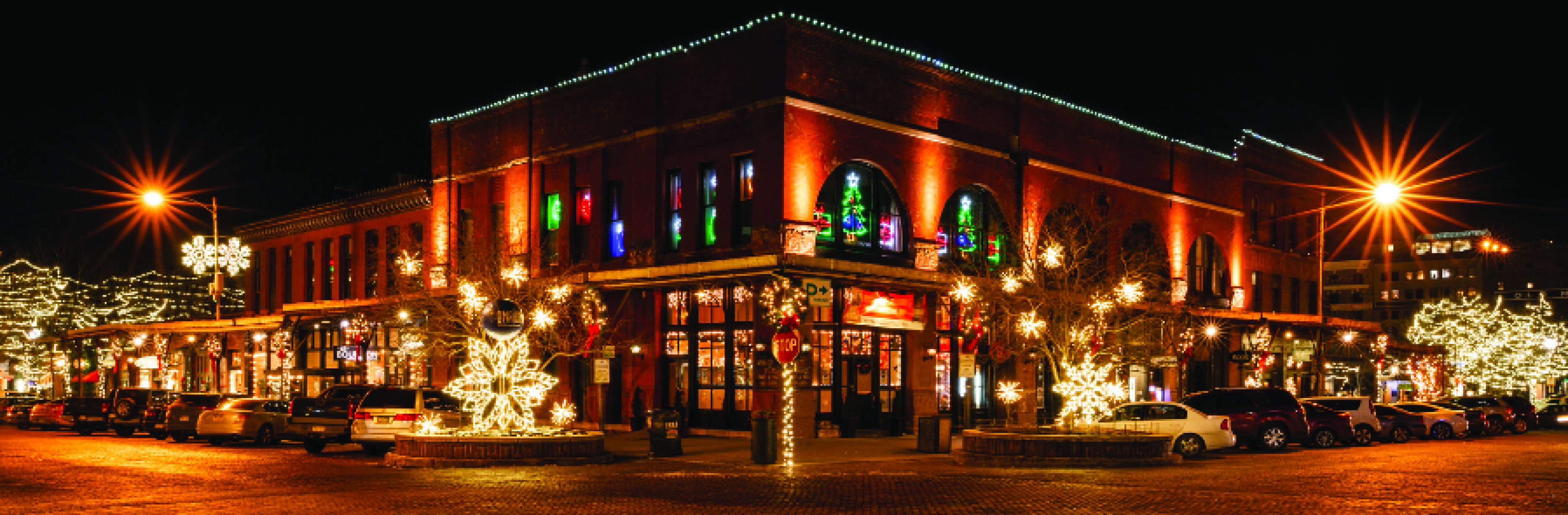 Omaha’s Holiday Lights Festival illuminates 72 acres of The Riverfront parks system along with Old Market and main corridors of South and North Omaha. Shown here are previous holiday seasons at The Riverfront’s Gene Leahy Mall.<br />(Courtesy of Holiday Lights Festival)