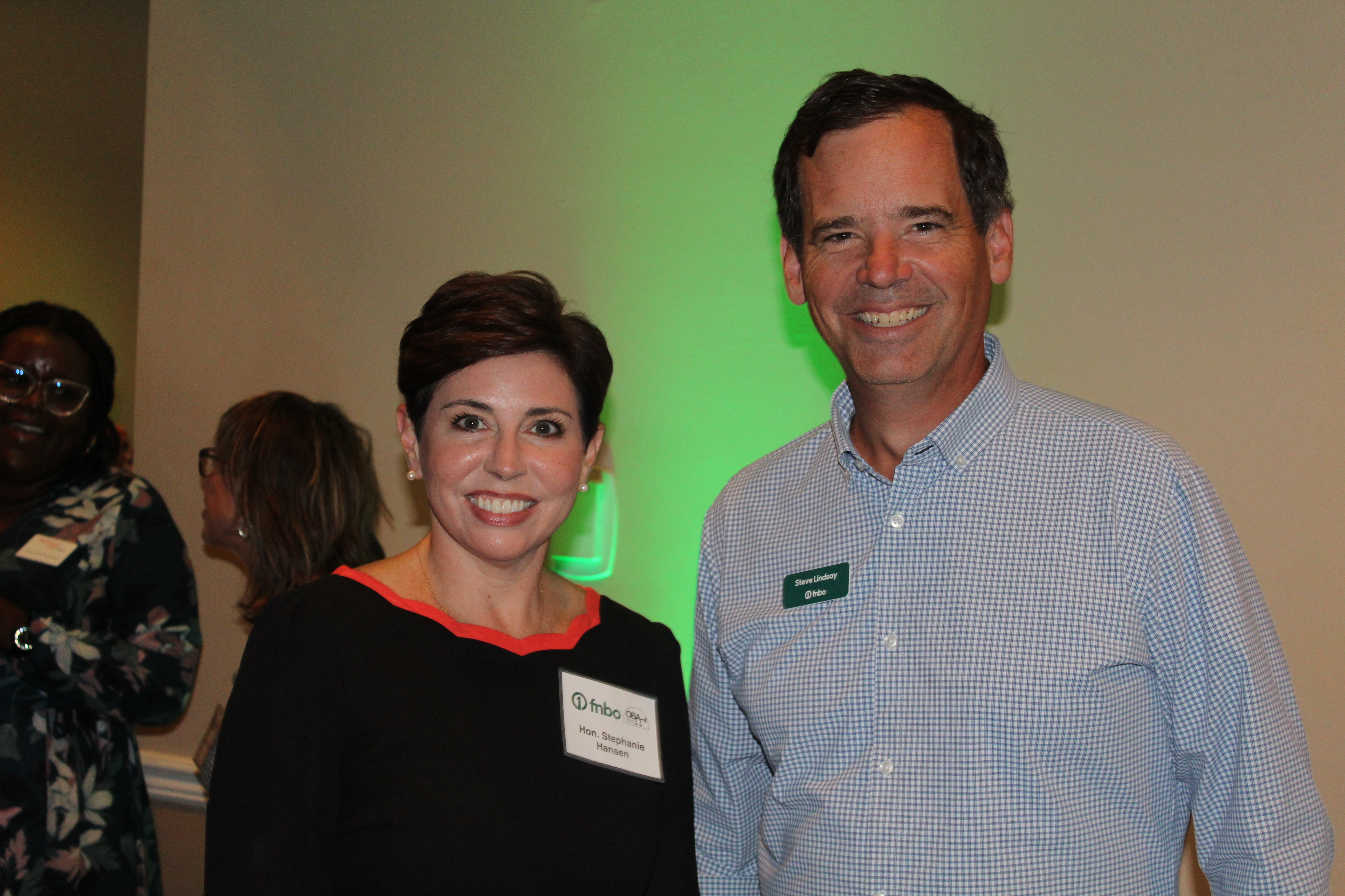 The Omaha Bar Association held its annual Fall Kickoff at the Omaha Field Club, Thursday, Sept. 16, 2021. At bottom right, OBA President Judge Stephanie Hansen poses for a photo with FNBO Senior Managing Director of Wealth Management Steve Lindsay. Find additional photos at omahadailyrecord.com.<br />(David Golbitz/Daily Record)