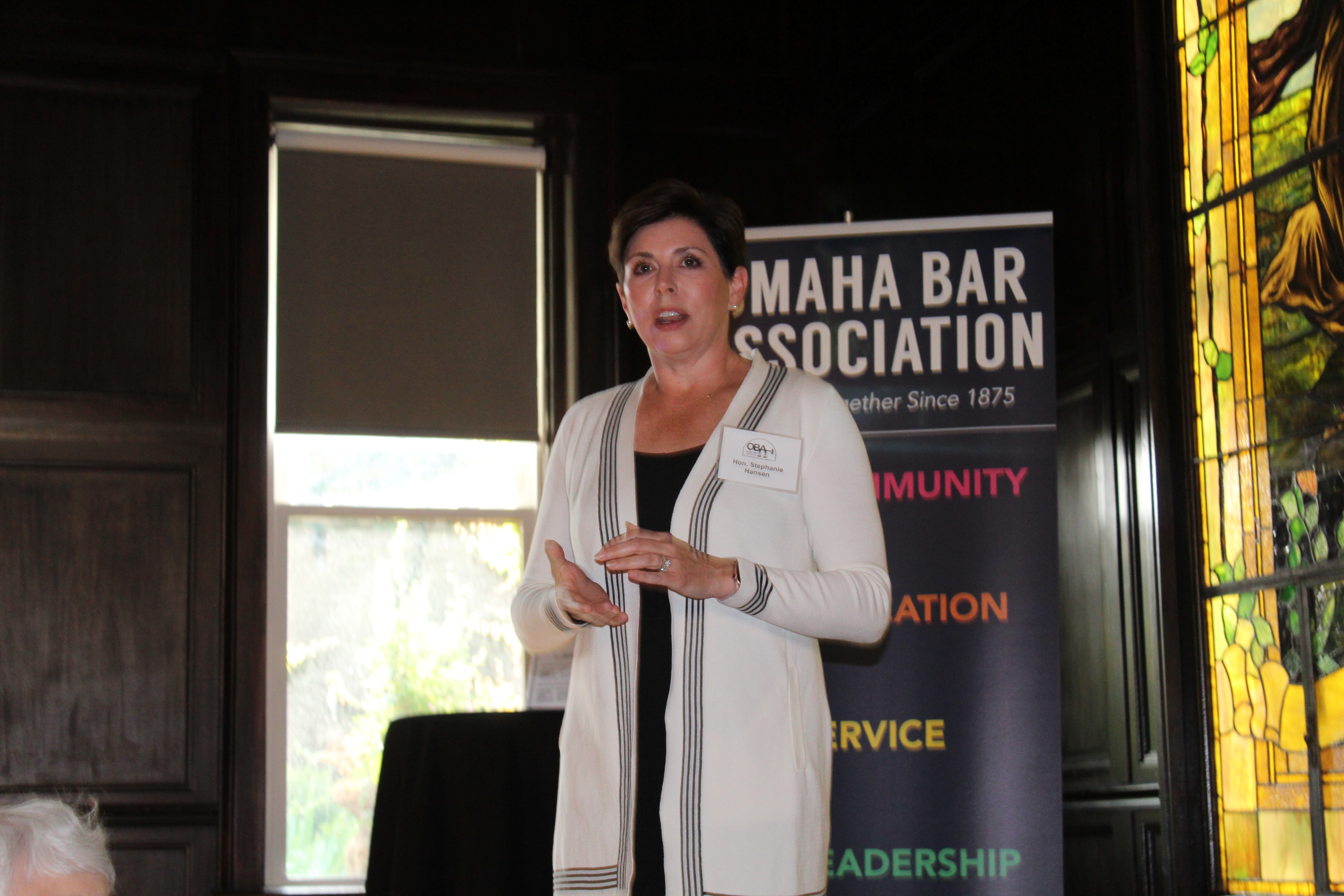 Judge Stephanie Hansen is looking forward to a fun year of camaraderie with her fellow OBA members during the OBA President’s Reception at Lucille’s in the Old Market, July 21, 2021. (David Golbitz/Daily Record)