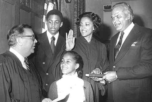 In 1979, with her family at her side, Judge Anne E. Thompson is sworn in as a federal judge in the District of New Jersey. (Courtesy Anne E. Thompson via U.S. Courts)