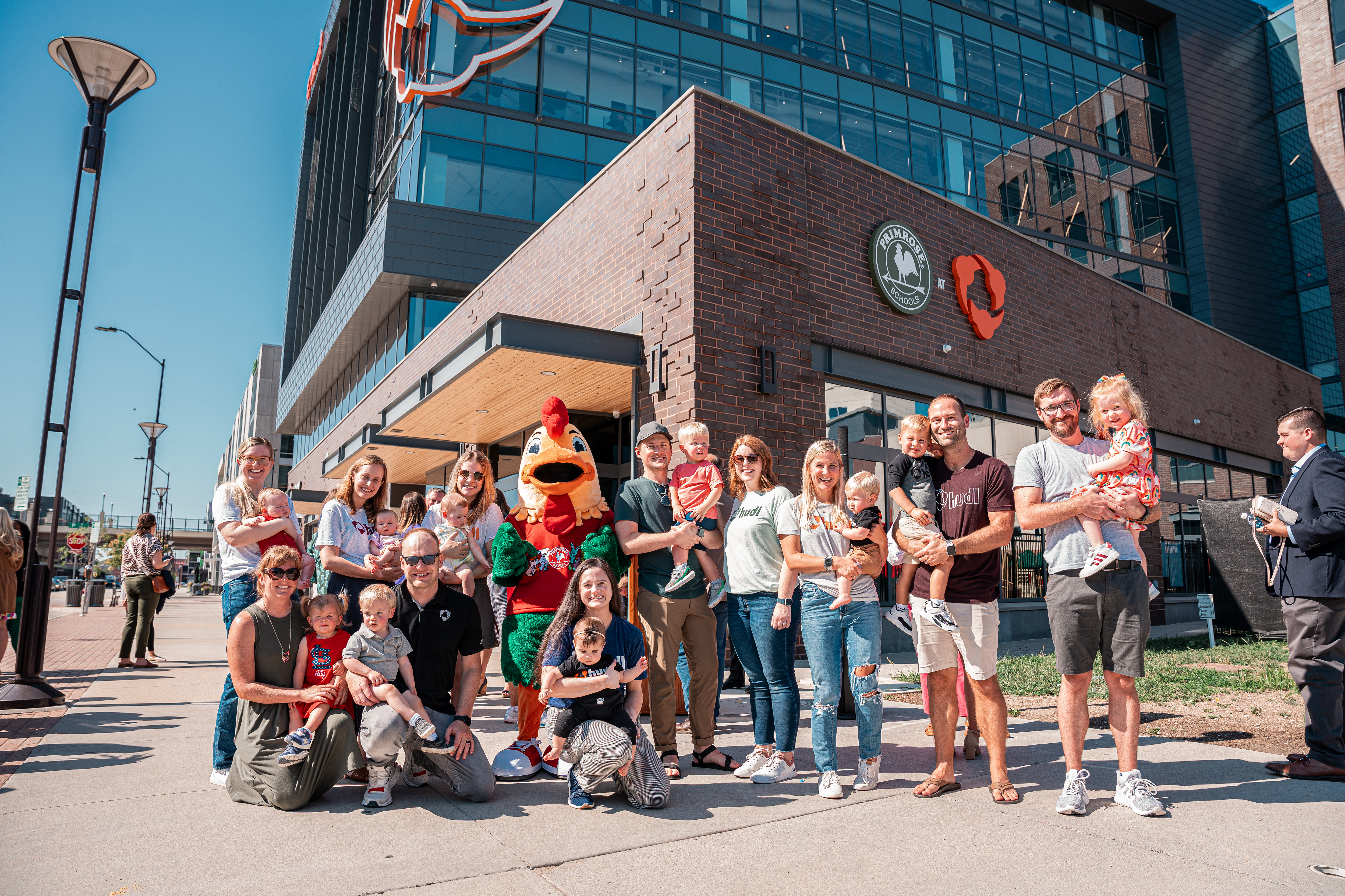A group of Primrose parents celebrate the opening of the new Primrose School at Hudl.<br />(Courtesy of Hudl)
