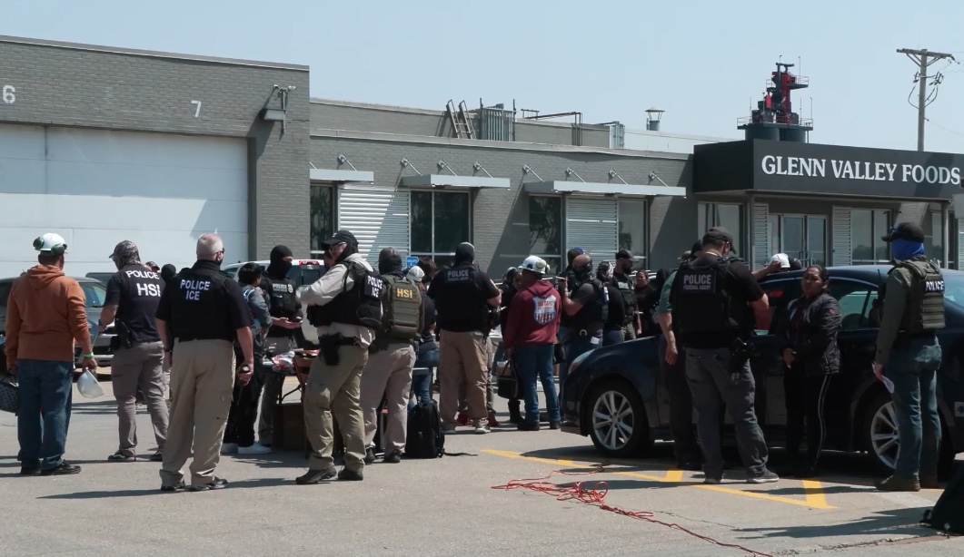 Immigration agents converge at Glenn Valley Foods on June 10, 2025 for an immigration raid.<br />(Courtesy of U.S. Immigration and Customs Enforcement)