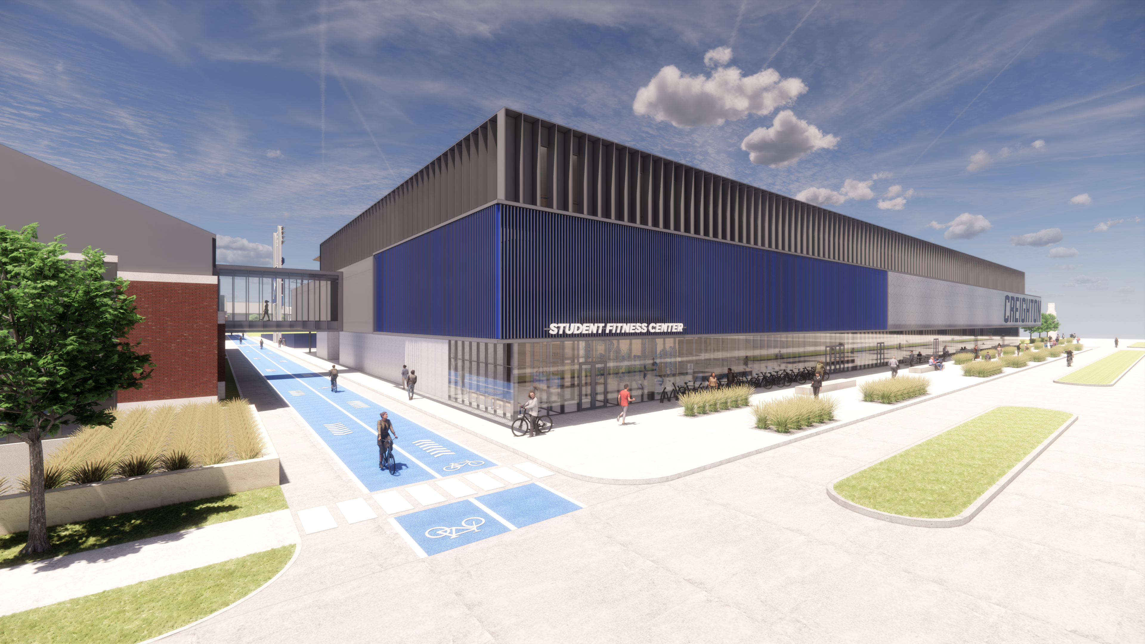 Rendering of the Student Fitness Center, facing west from 17th Street.<br /> (Courtesy of Creighton)