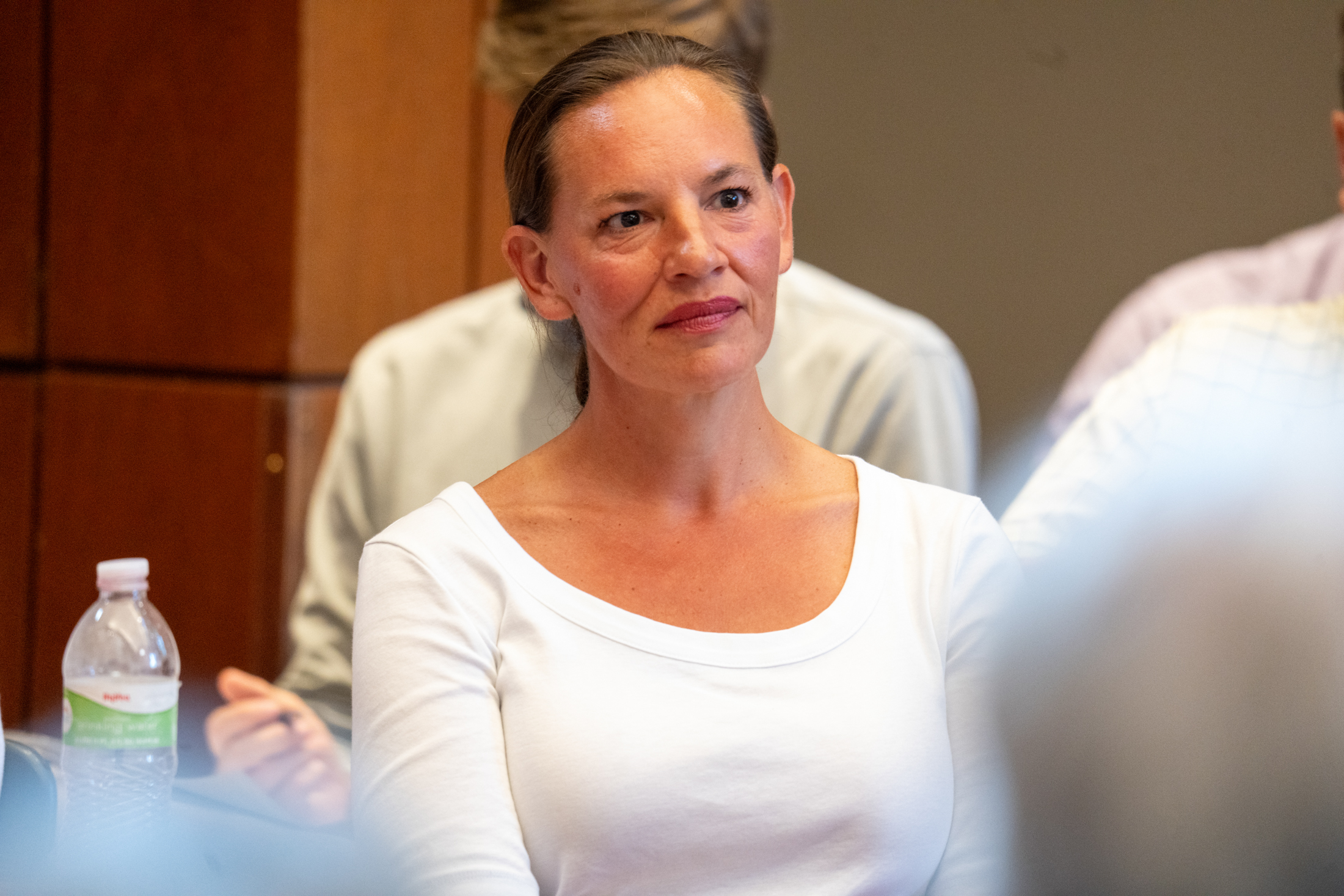 State Sen. Danielle Conrad of Lincoln joins a public listening session on property taxes at the University of Nebraska-Lincoln in Lincoln on Monday, July 22, 2024.<br />(Zach Wendling / Nebraska Examiner)