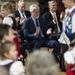 Czech President Petr Pavel claps as the Wilber Jr. Czech Dancers perform at Sokol Hall in Wilber. The dance group featured children as young as 3 years old. 
(Lily Smith / Flatwater Free Press)