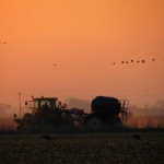A farmer works near sunset in a field in central Nebraska. The Trump administration enacted new tariffs on Mexico and Canada last week while upping them on China. Canada and China fired back with new tariffs, and China has targeted U.S. agriculture in its response. 
(Lori Potter / Flatwater Free Press)
