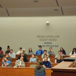 David Mabes discusses the role of New York Times v. Sullivan during oral arguments as part of Creighton University’s Moot Court championship hearing. 
(Tim Trudell / The Daily Record)
