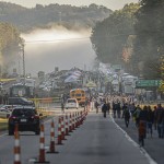 Fog covers the New River Gorge Bridge as people make their way to the annual Bridge Day festival in Fayetteville, WVa., on Saturday Oct. 19, 2019. The New River Gorge is the site of the annual Bridge Day festival, where many gather to watch people base jump into the gorge. The river became New River Gorge National Park and Preserve in 2020.
(F. Brian Ferguson / Charleston Gazette-Mail via AP)