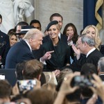 President Donald Trump, left, points to Supreme Court Chief Justice John Roberts after taking the oath of office during the 60th Presidential Inauguration in the Rotunda of the U.S. Capitol in Washington, Monday, Jan. 20, 2025. 
(Kenny Holston / The New York Times via AP)