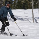 Ukrainian veteran Oleksandr Shvachka skis during a lesson with Oregon Adaptive Sports on the three track skiing method at Hoodoo Ski Area in central Oregon on Thursday, March 6, 2025. 
(Jenny Kane / AP Photo)