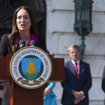 Agriculture Secretary Brooke Rollins with Nebraska Gov. Jim Pillen, speaks during a news conference at the Department of Agriculture in Washington, Tuesday, July 8, 2025. 
(Manuel Balce Ceneta / AP Photo)