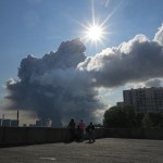 Smoke billows into the sky following Ukrainian drone strikes on warehouses of Russia's online retailer Wildberries, in St. Petersburg, Russia, Friday, July 24, 2026.
(UGC via AP)