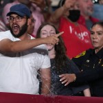 Police remove a protesters as President Donald Trump speaks at a campaign rally at the Freeman Coliseum in San Antonio, Wednesday, Oct. 7, 2026.
(Eric Gay / AP Photo)