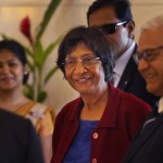 U.N. High Commissioner for Human Rights Navi Pillay (center) arrives at a hotel in Colombo, Sri Lanka, Sunday, Aug. 25, 2013.
(Eranga Jayawardena / AP Photo)